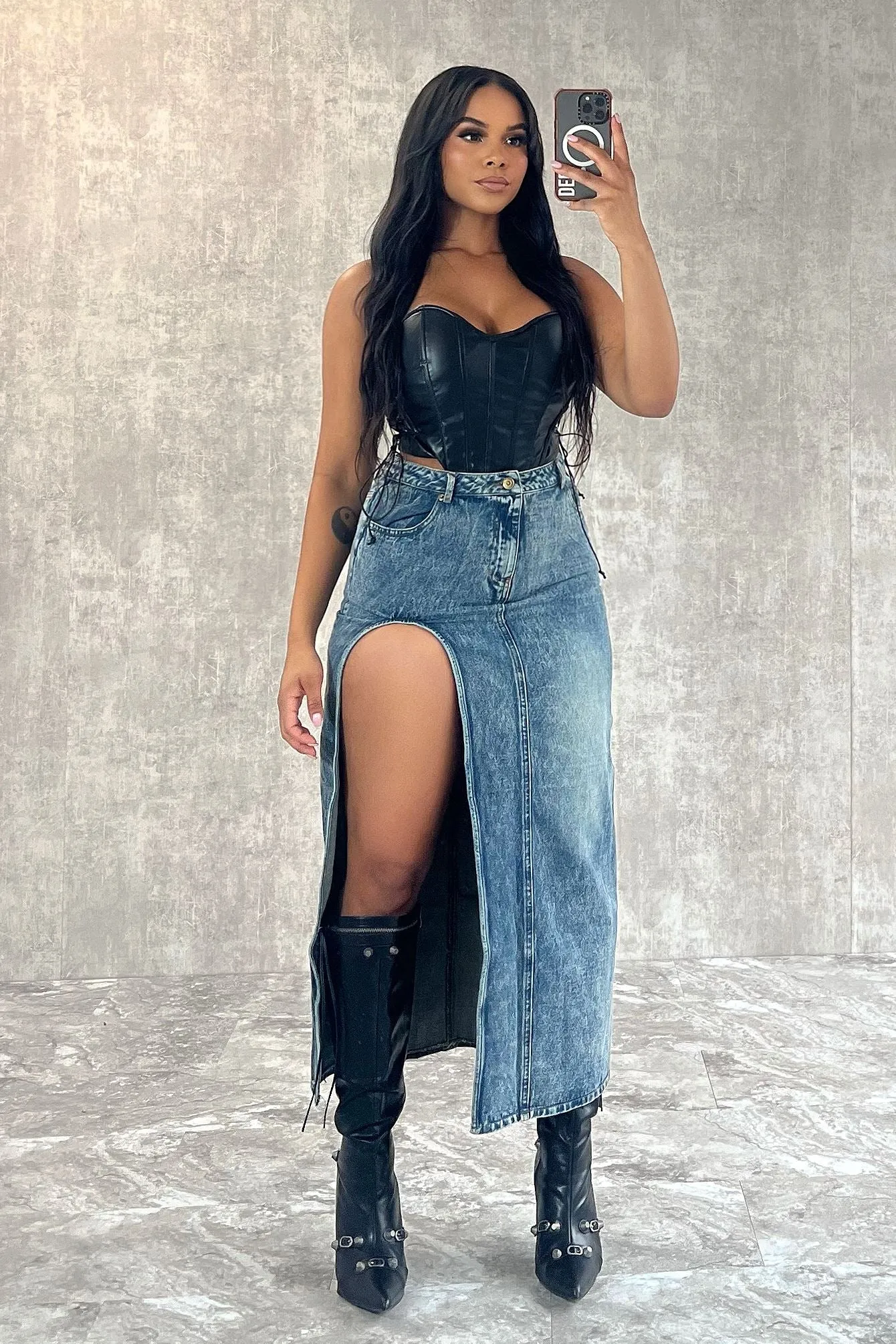 City Girl Denim Slit Skirt Fashion-Forward Breathable wear