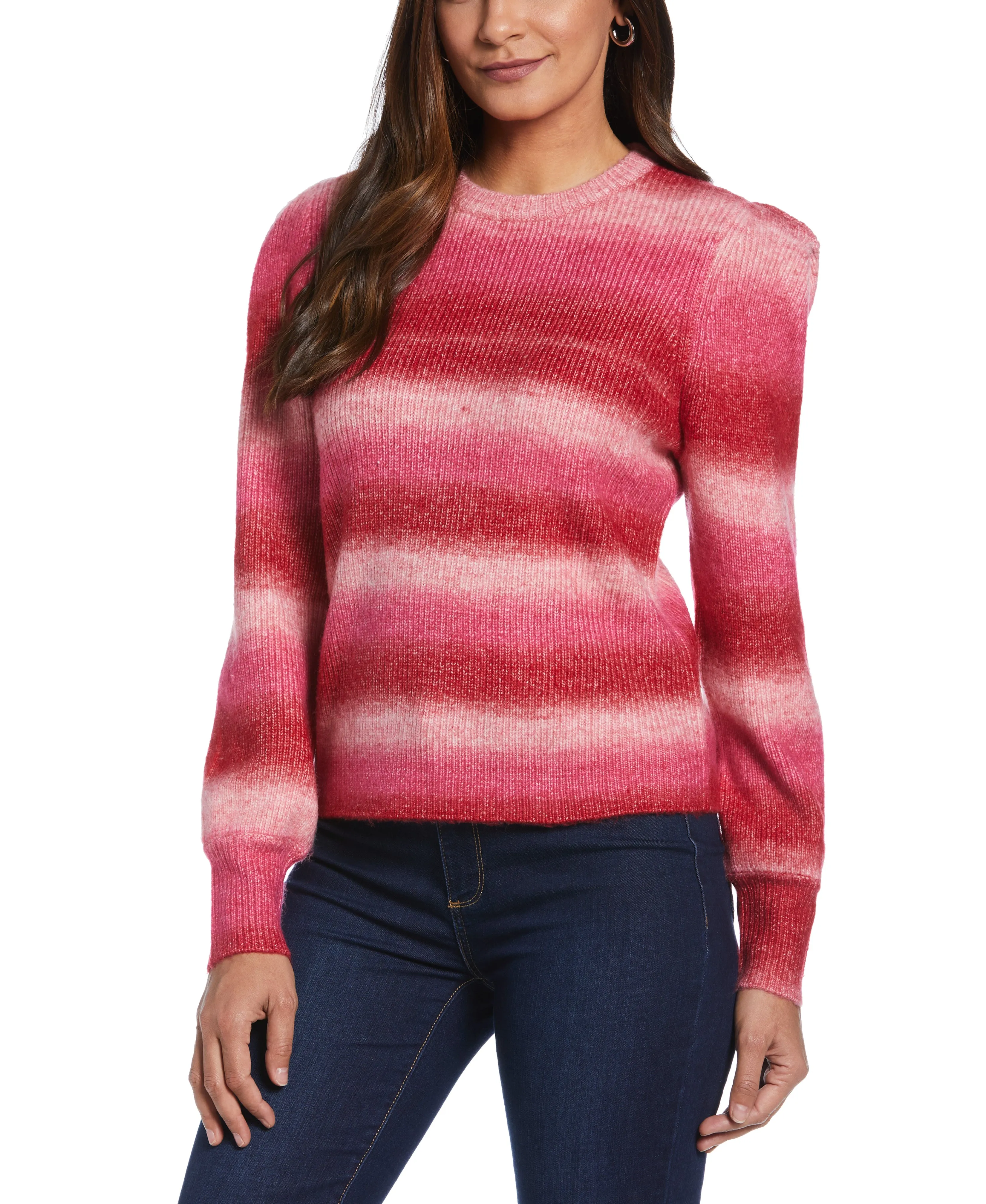 Ombre Stripe Puff Sleeve Sweater No Iron Fabric