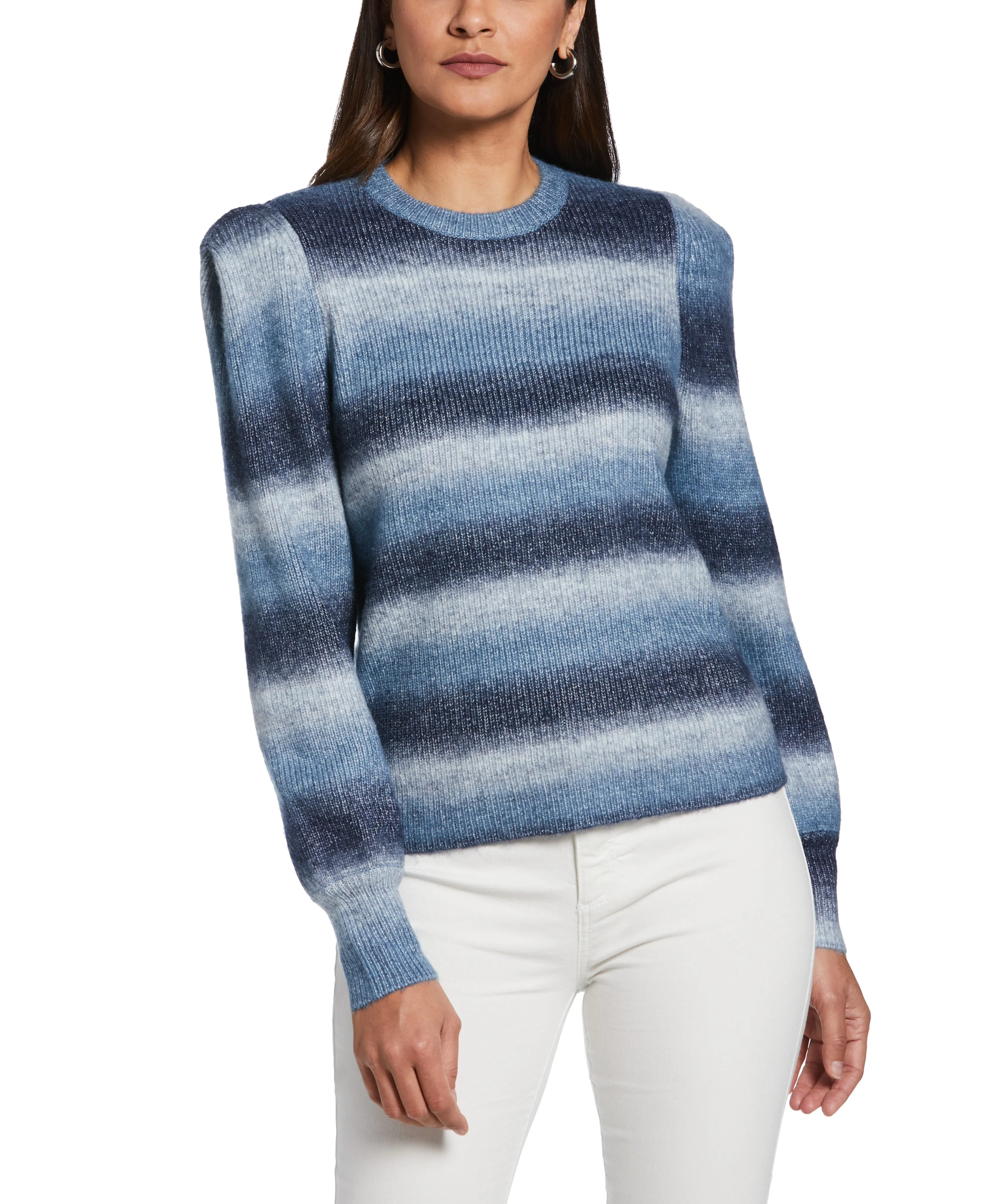 Ombre Stripe Puff Sleeve Sweater Modern Polo