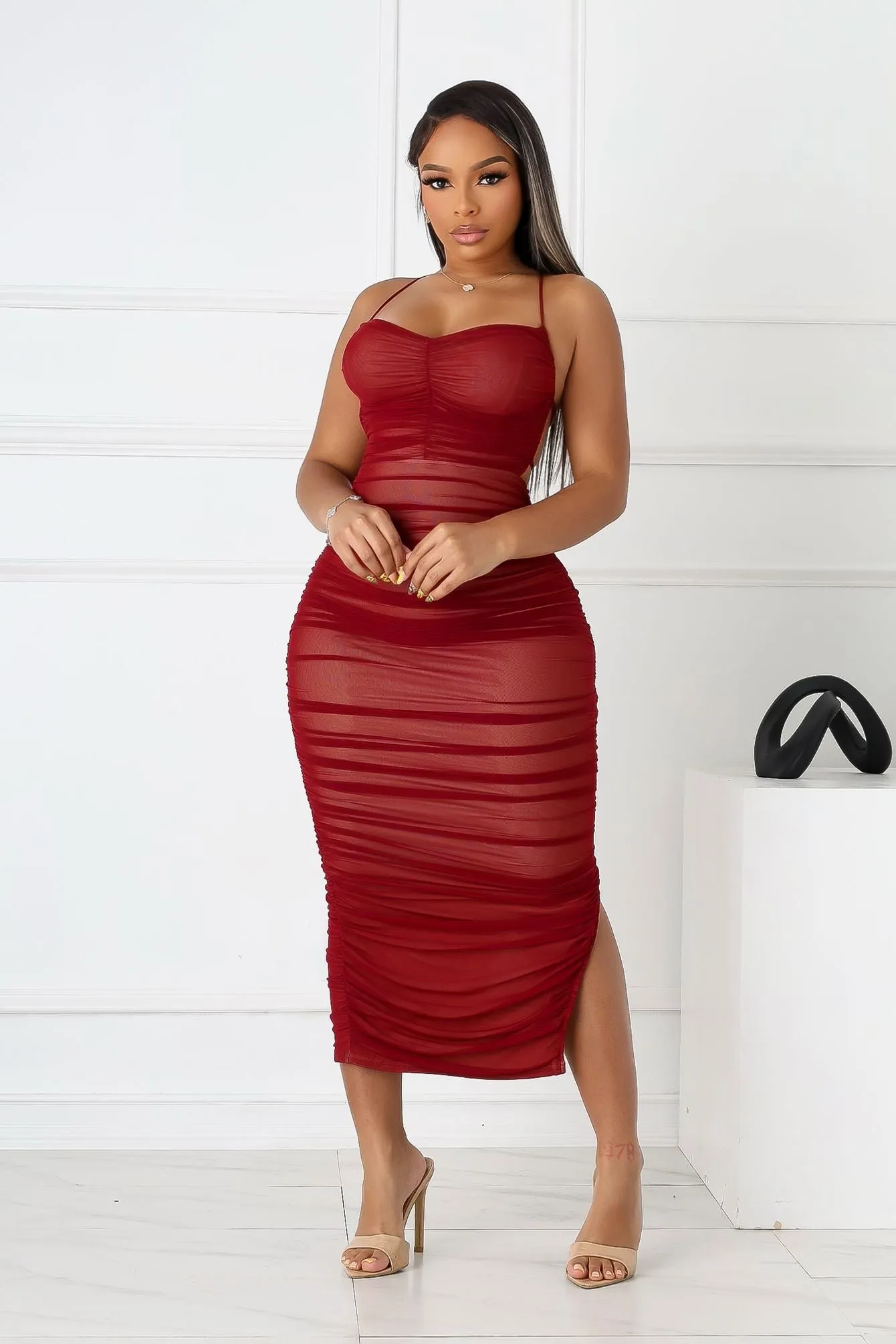 Hidden-Pocket Functional Fit Body Talk Ruched Midi Dress