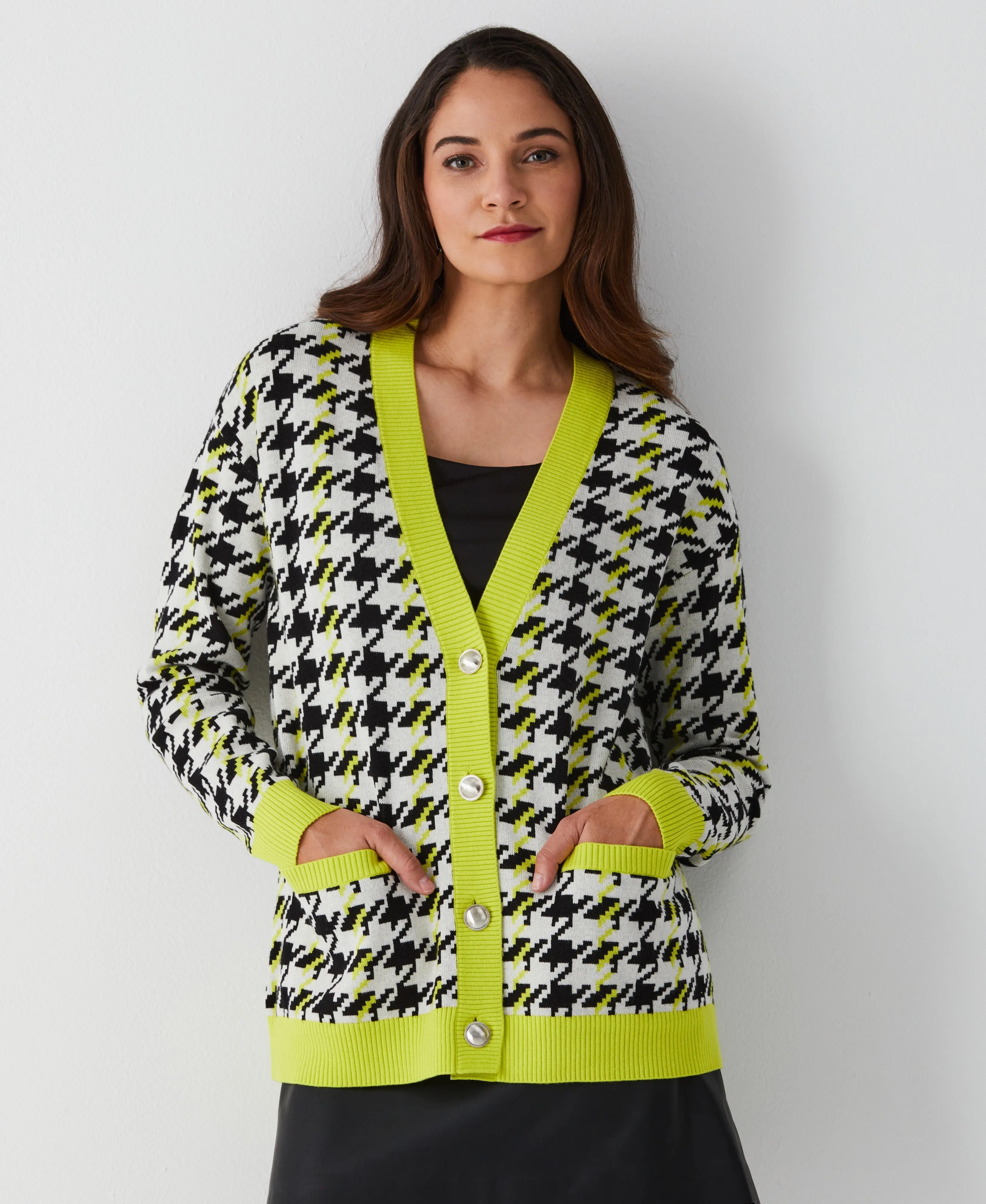Houndstooth Relaxed Cardigan Versatile Base Layer Heather Effect Finish