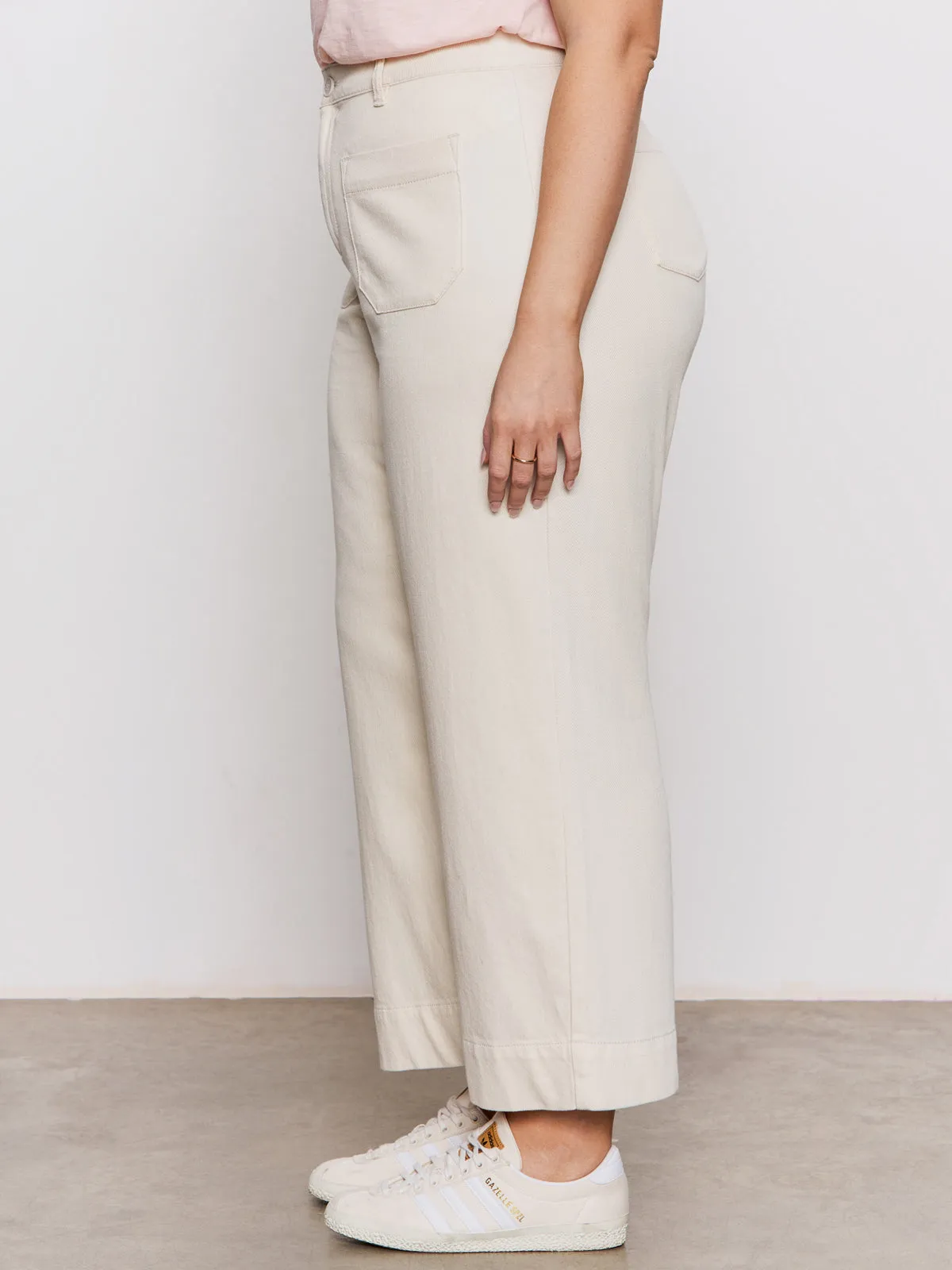 Soft Marine Wide Leg Standard Rise Crop Pant Macrame Extended Sizing Flattering Design Wear Core Style