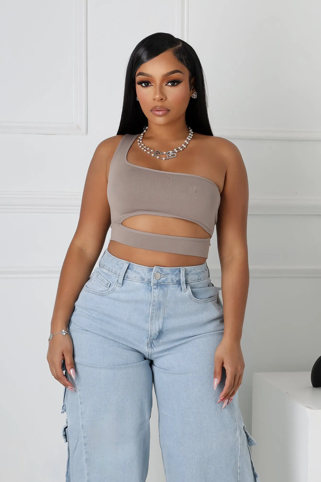 Tunic top Soft Smooth One Shoulder Cutout Top