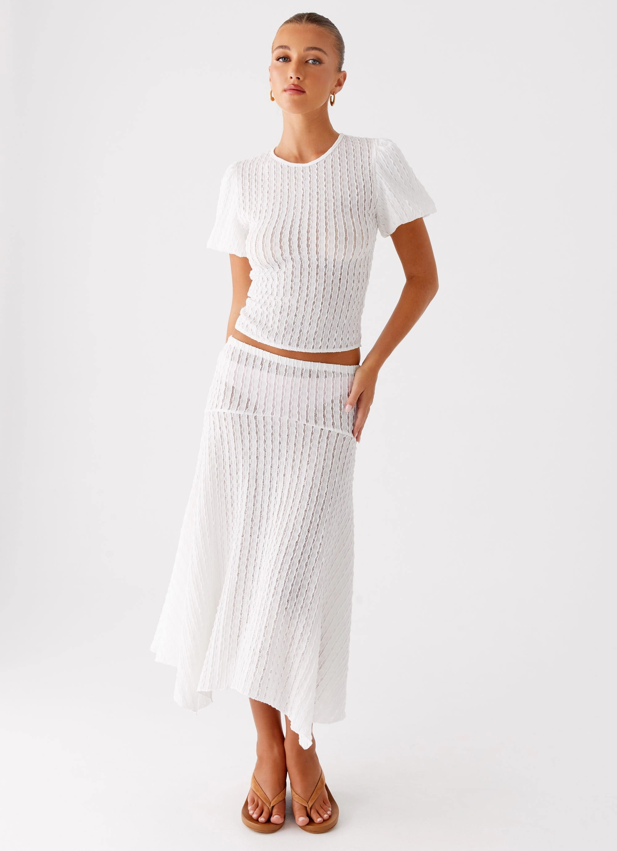 Katta Midi Skirt - Ivory Removable Belt Fade Resistant Cloth
