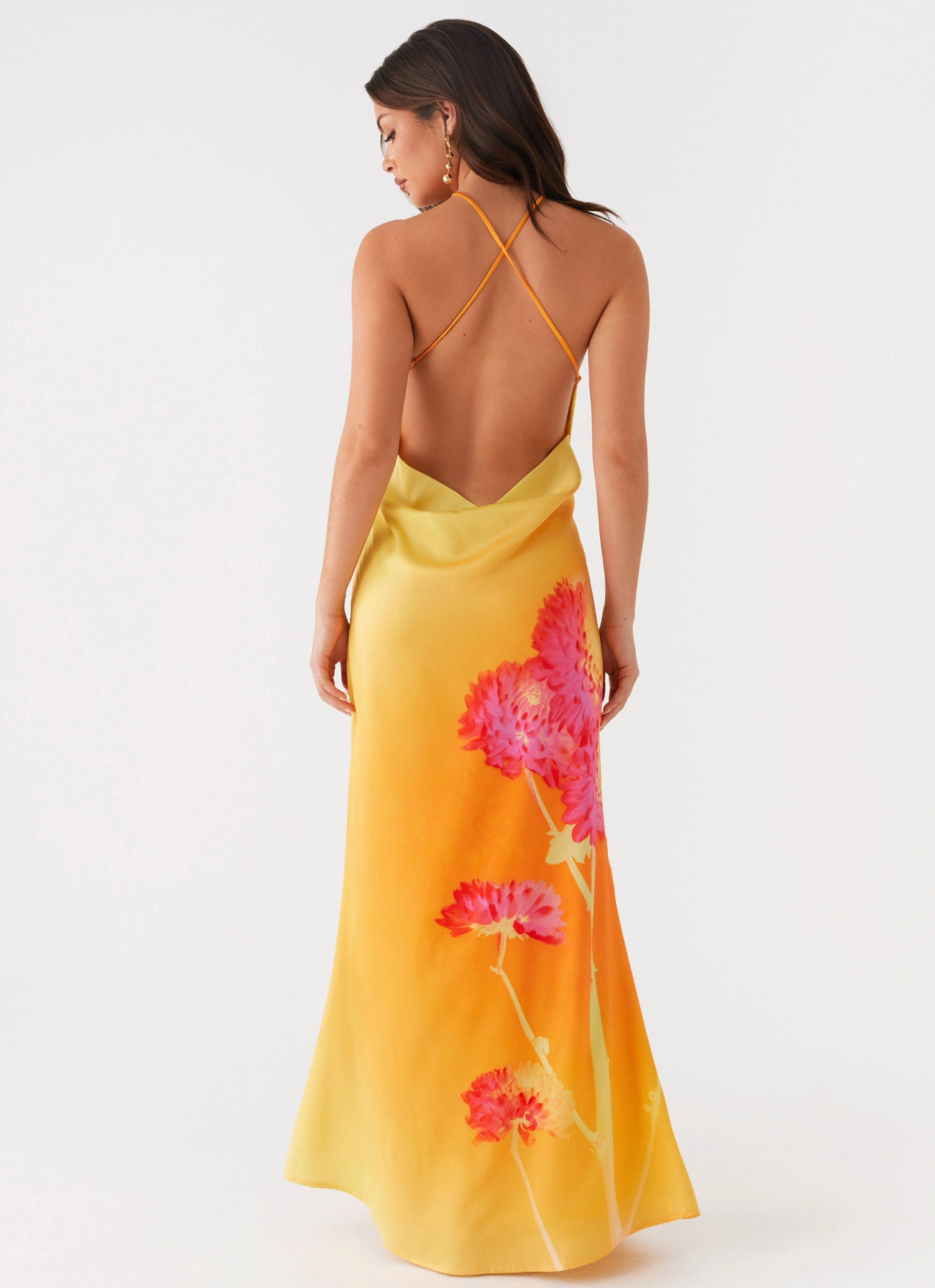 Chloe Maxi Dress - Orange Floral Layered Style Light Shape