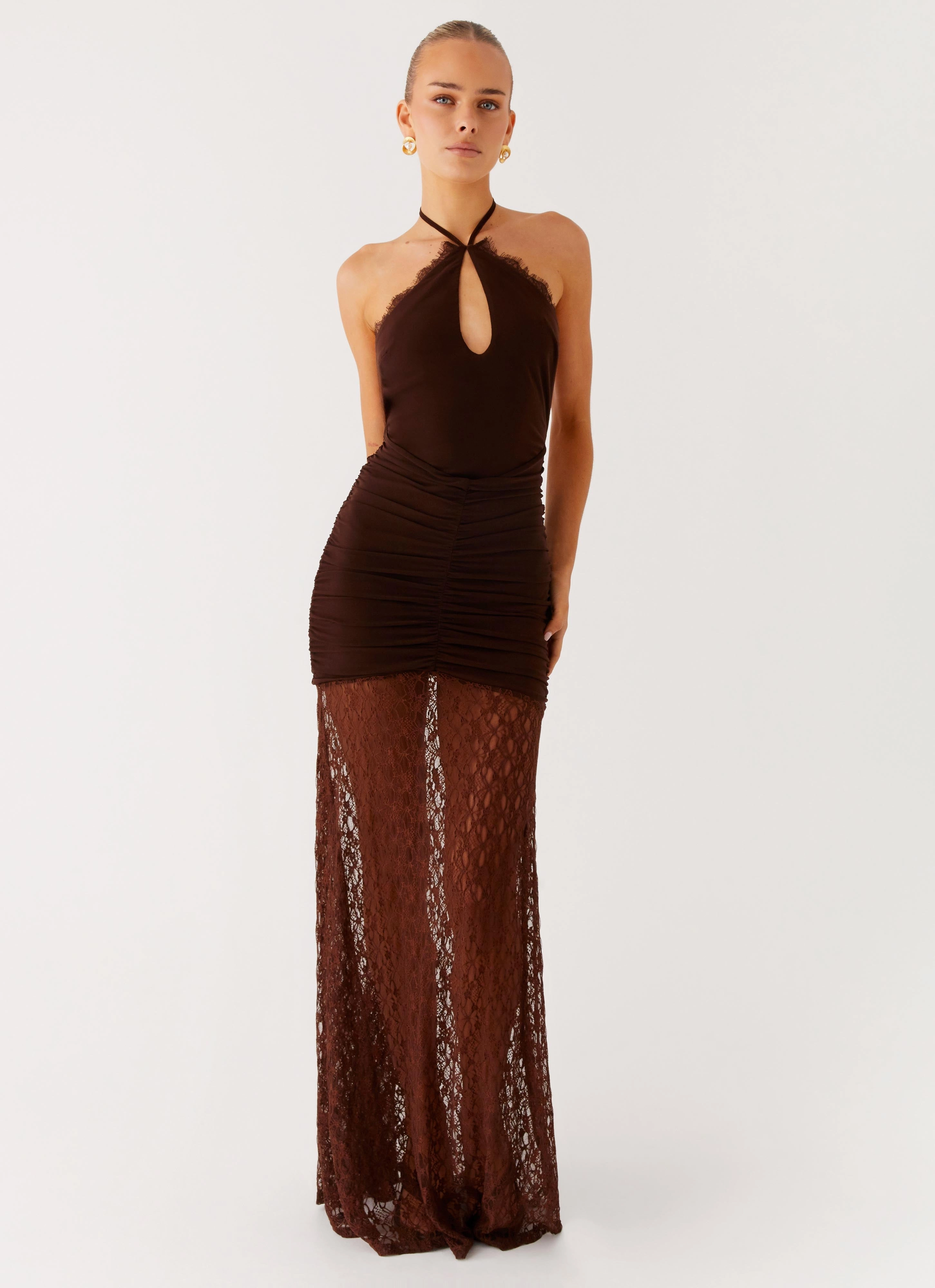 Breathable-Lining Somber Maxi Dress - Chocolate