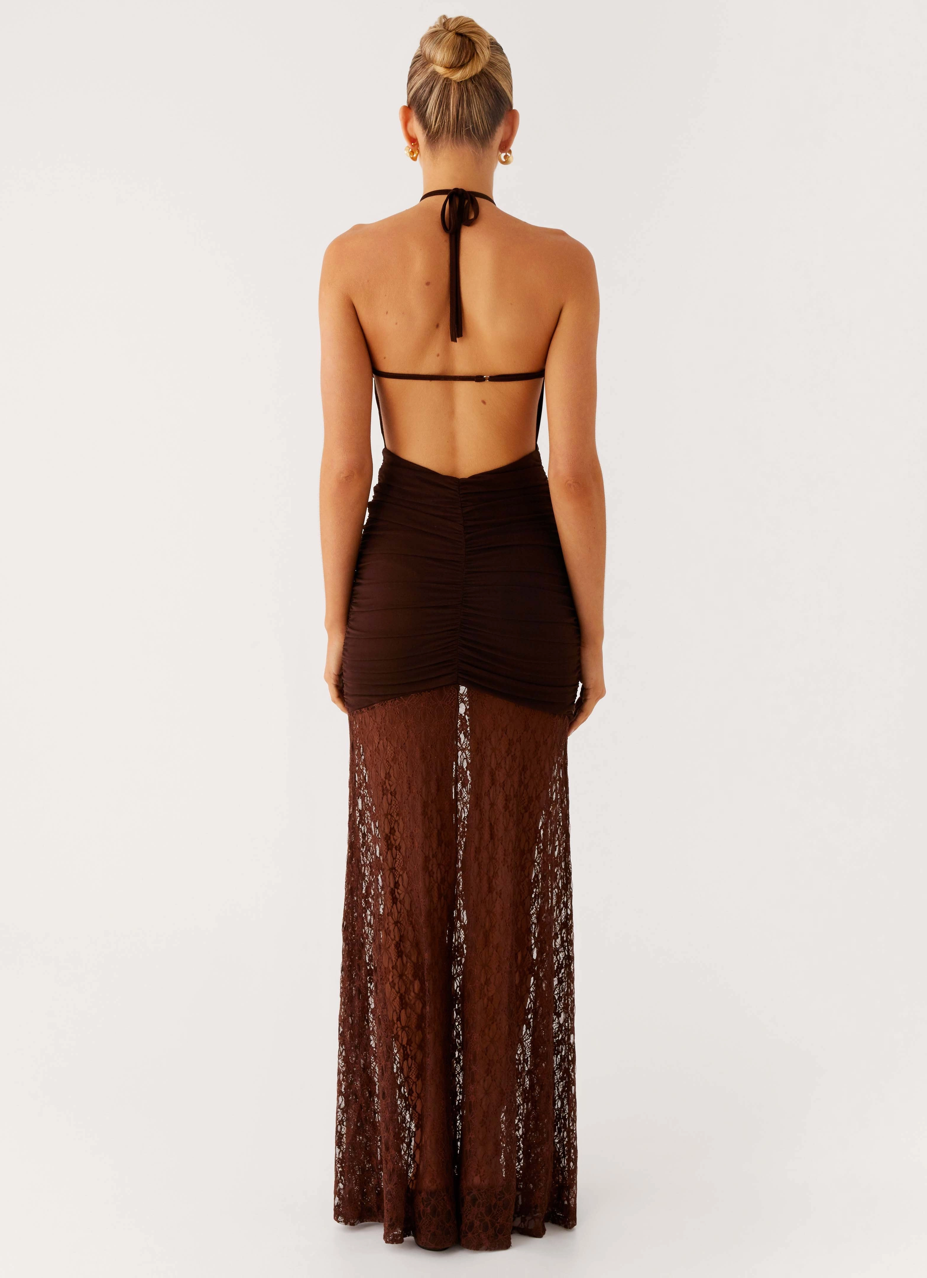 Somber Maxi Dress - Chocolate Zip Closure Calm Finish