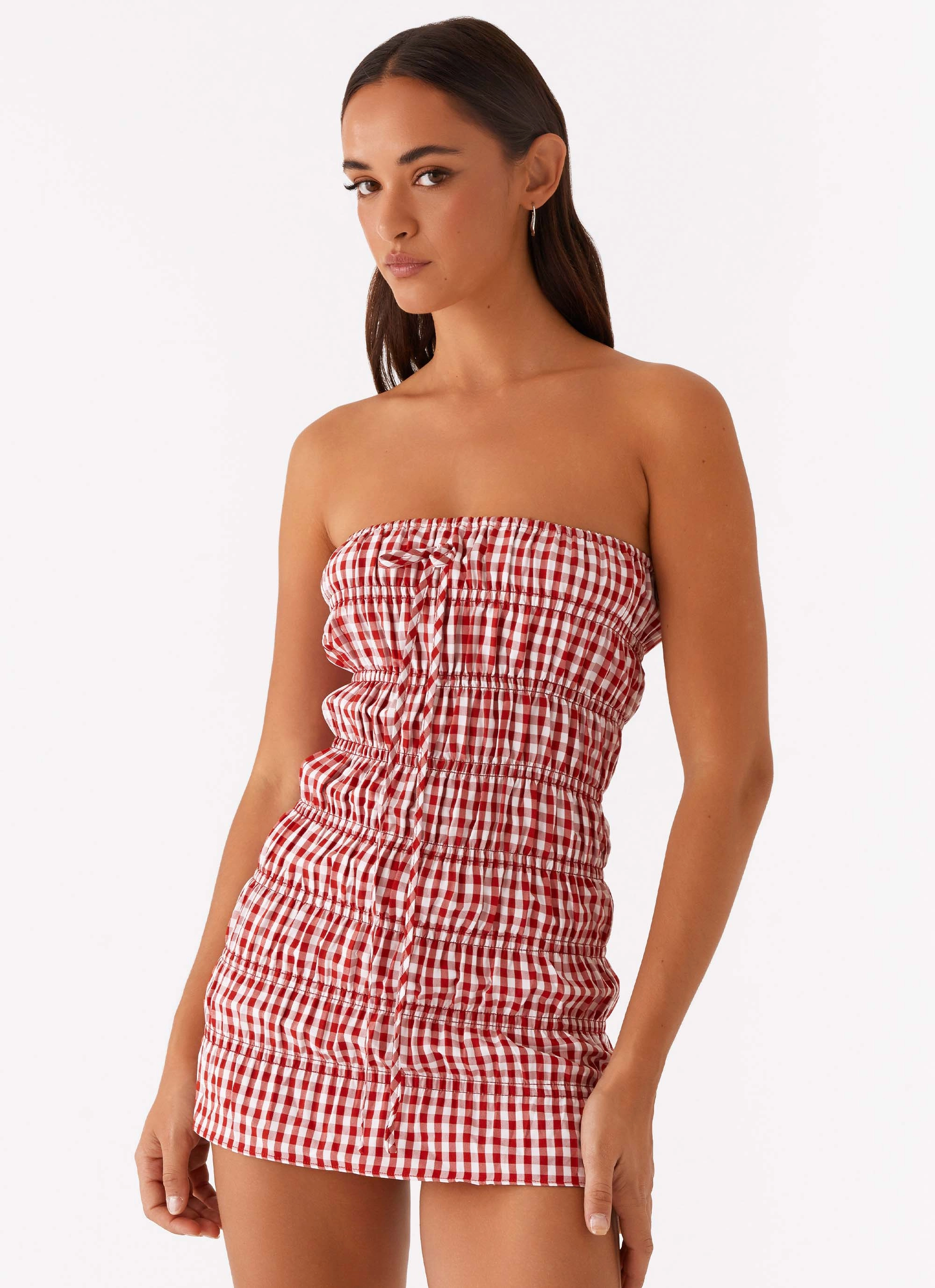 Refined Finish Adjustable Fastening Adele Mini Dress - Red Gingham