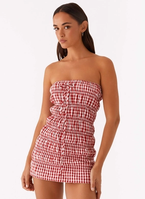 Refined Finish Adjustable Fastening Adele Mini Dress - Red Gingham