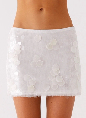 Machine washable Salihah Sequin Shell Mini Skirt - White