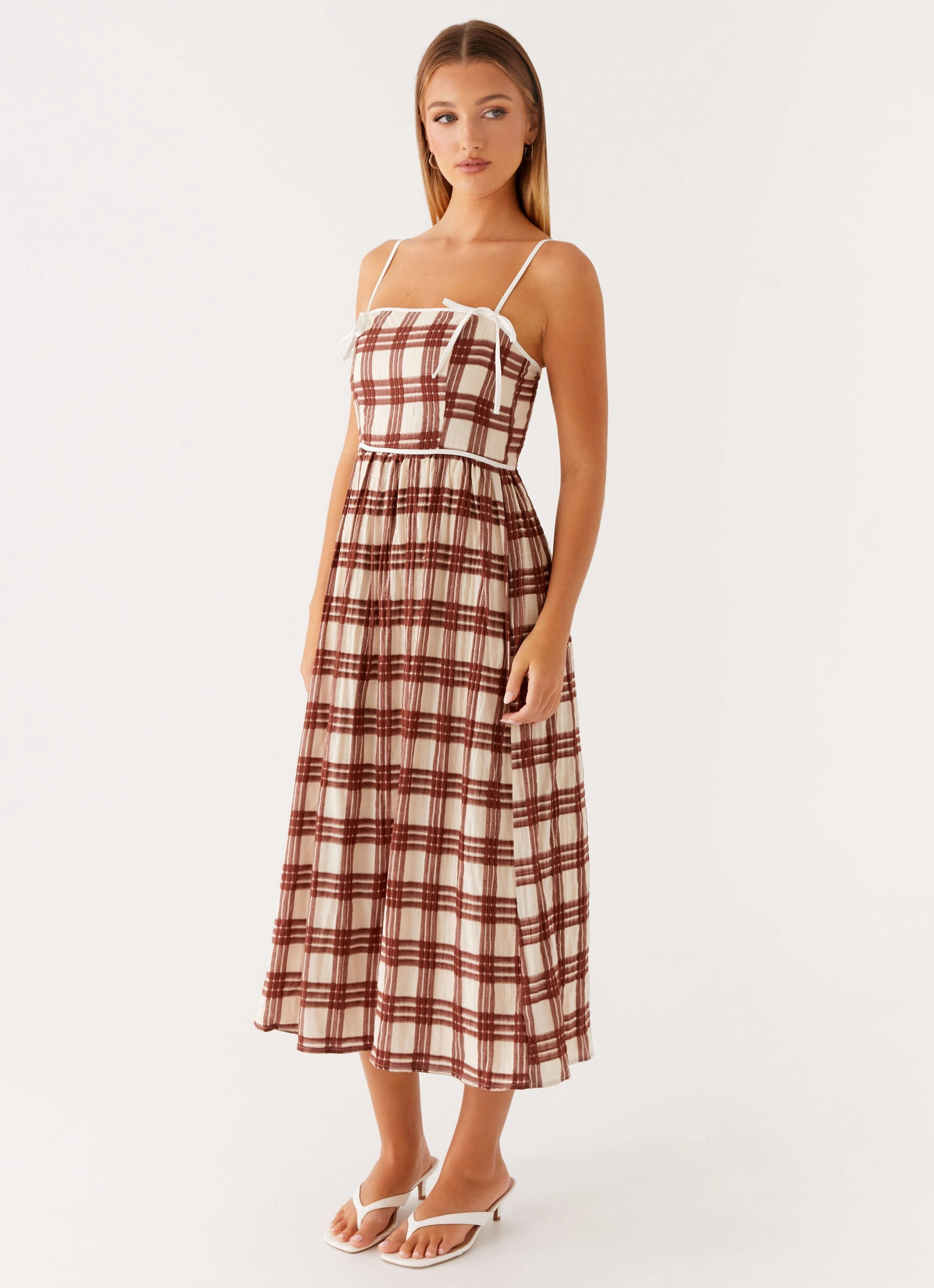 Romantic-Detail Shyanne Midi Dress - Chocolate Check