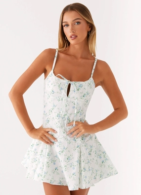 Helena Mini Dress - Vintage Ditsy Floral Striped Design