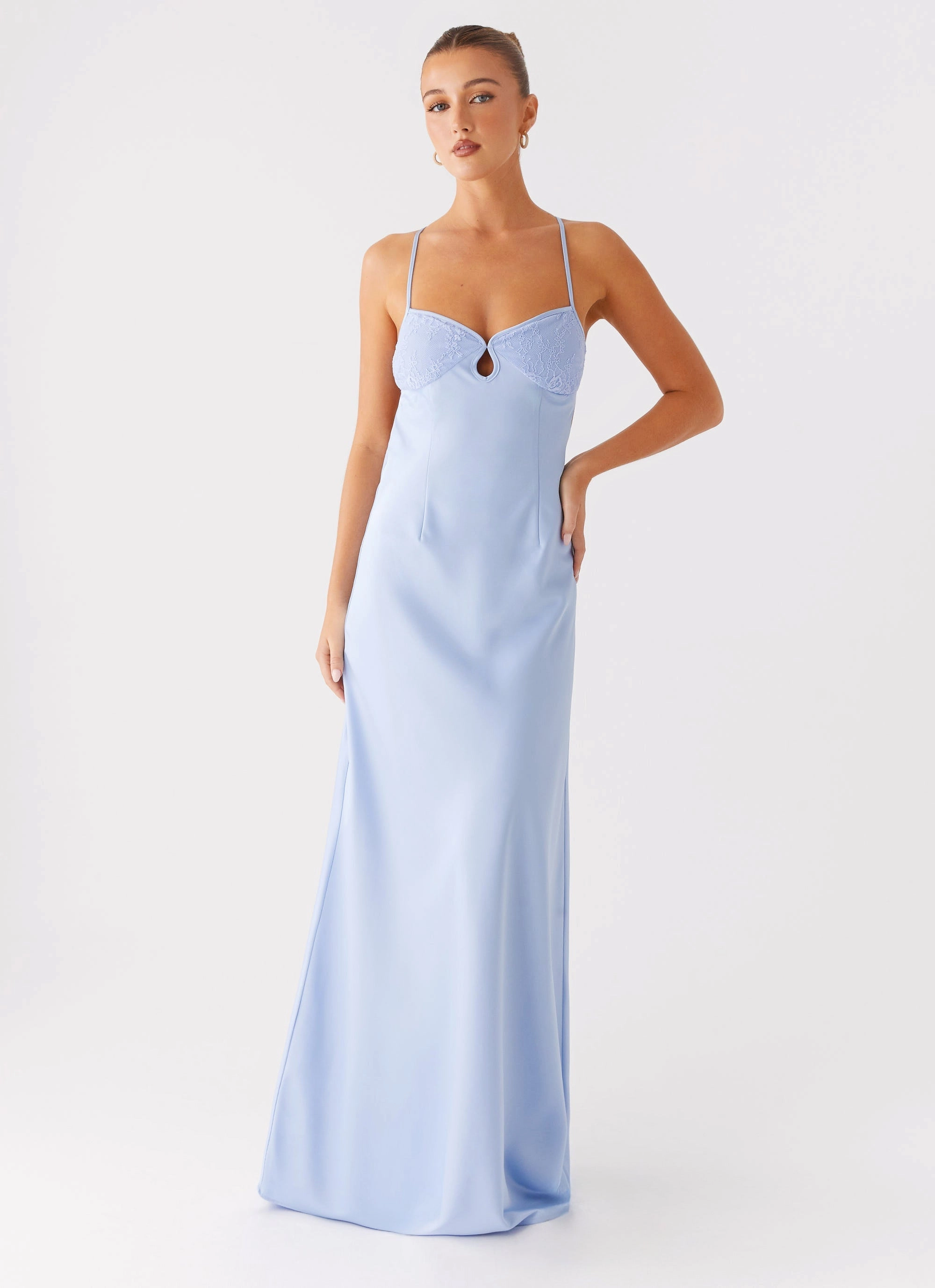 Front-Zip Piped-Edge Joanie Maxi Dress - Blue