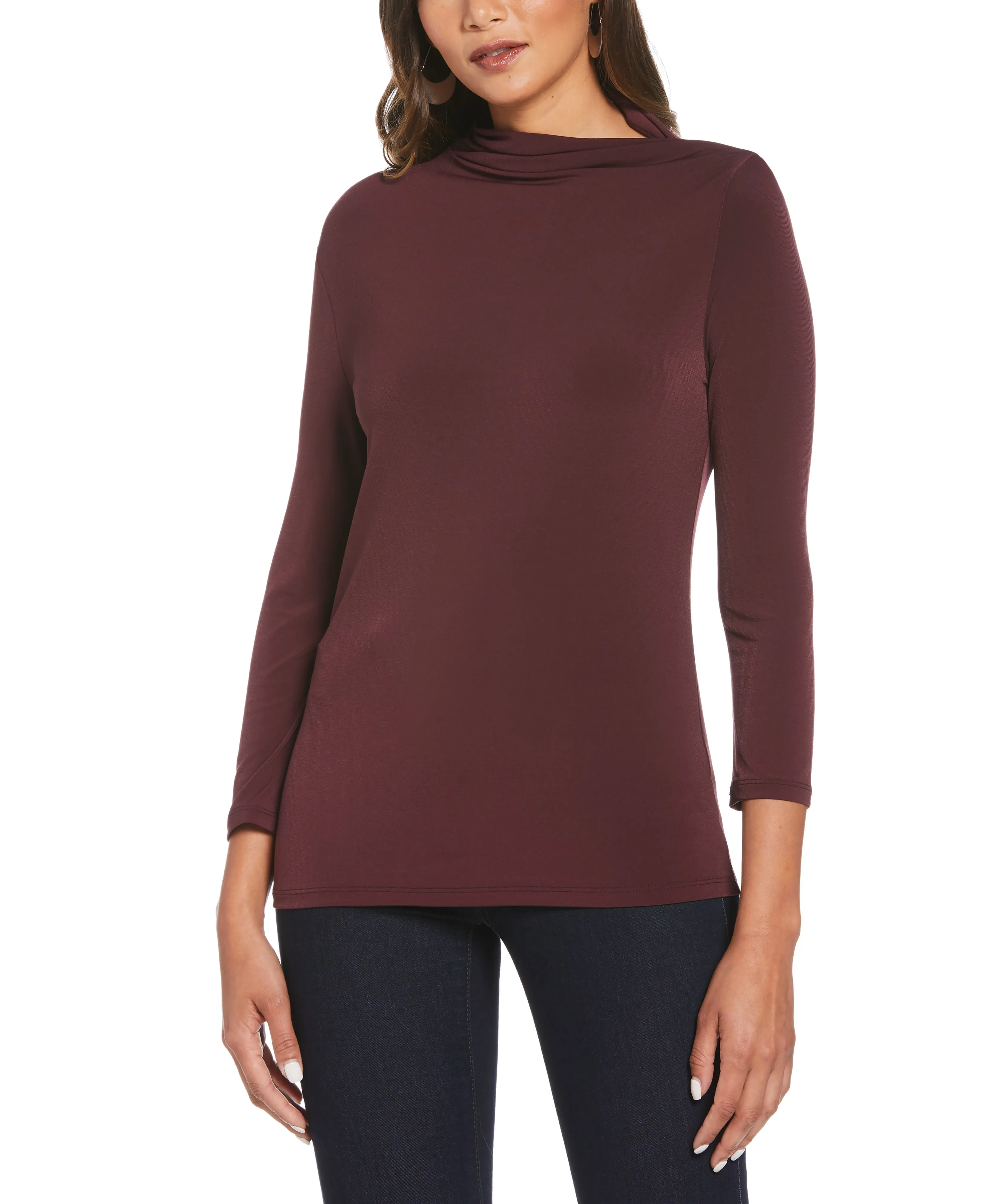 Draped Knit Top Ribbed Hem Finish