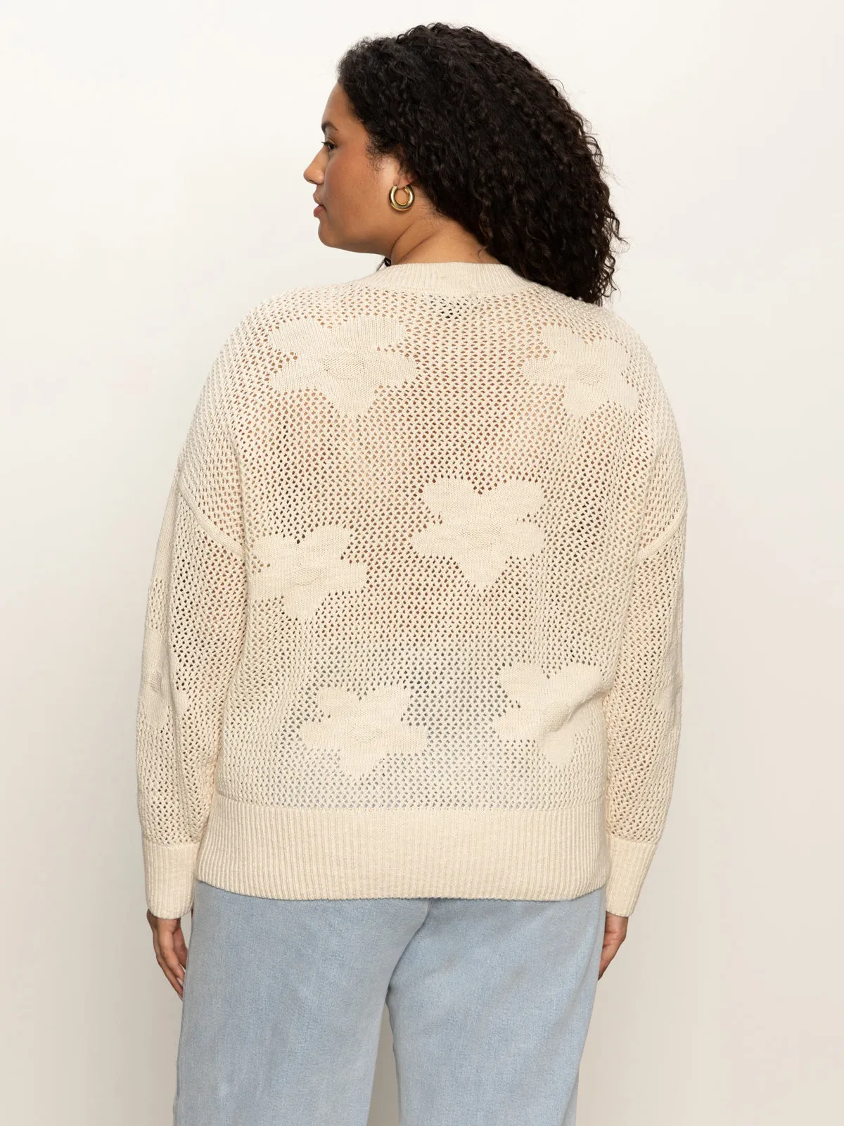 Flower Pop Open Stitch Jacket Eco Natural Extended Sizing Seamless construction Ribbed Neckline