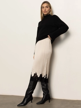 Evermore Pleated Midi Skirt Light Oat FasteningHood