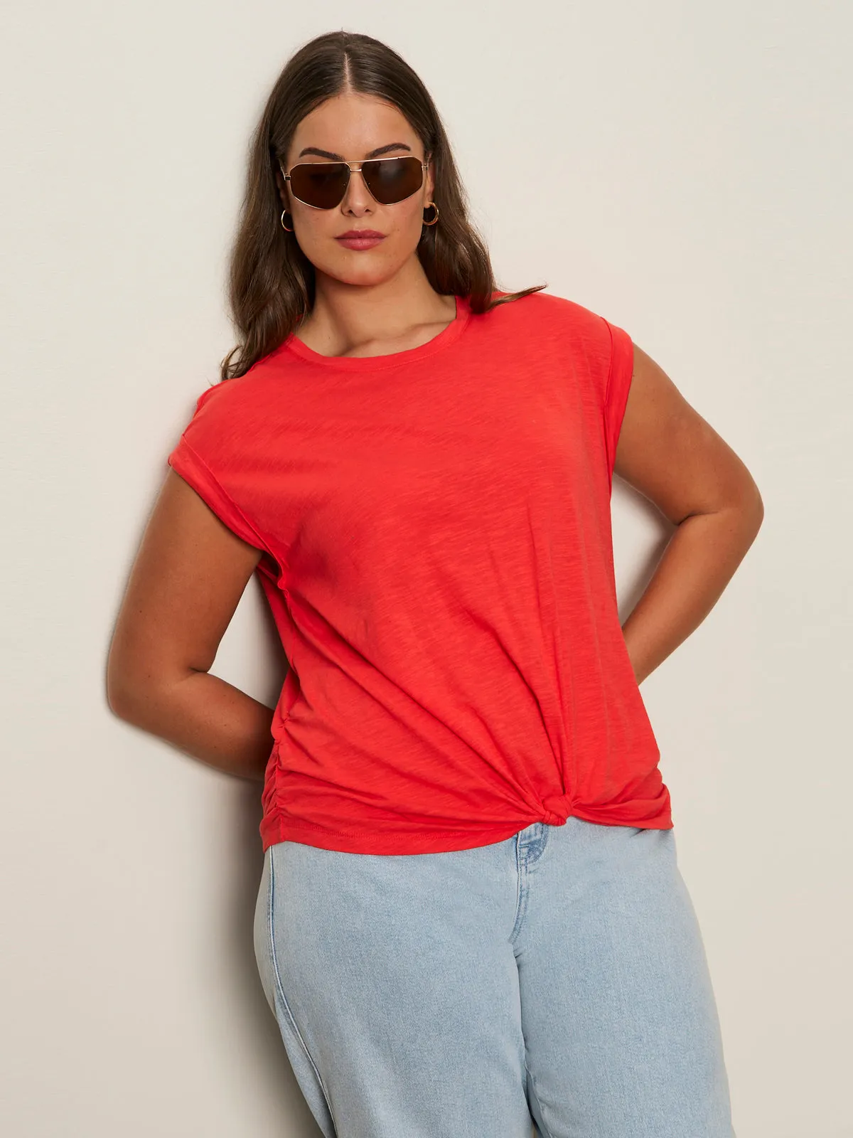 PreShrunk Fabric Easy Wear Knotted Muscle Tee Cayenne Extended Sizing