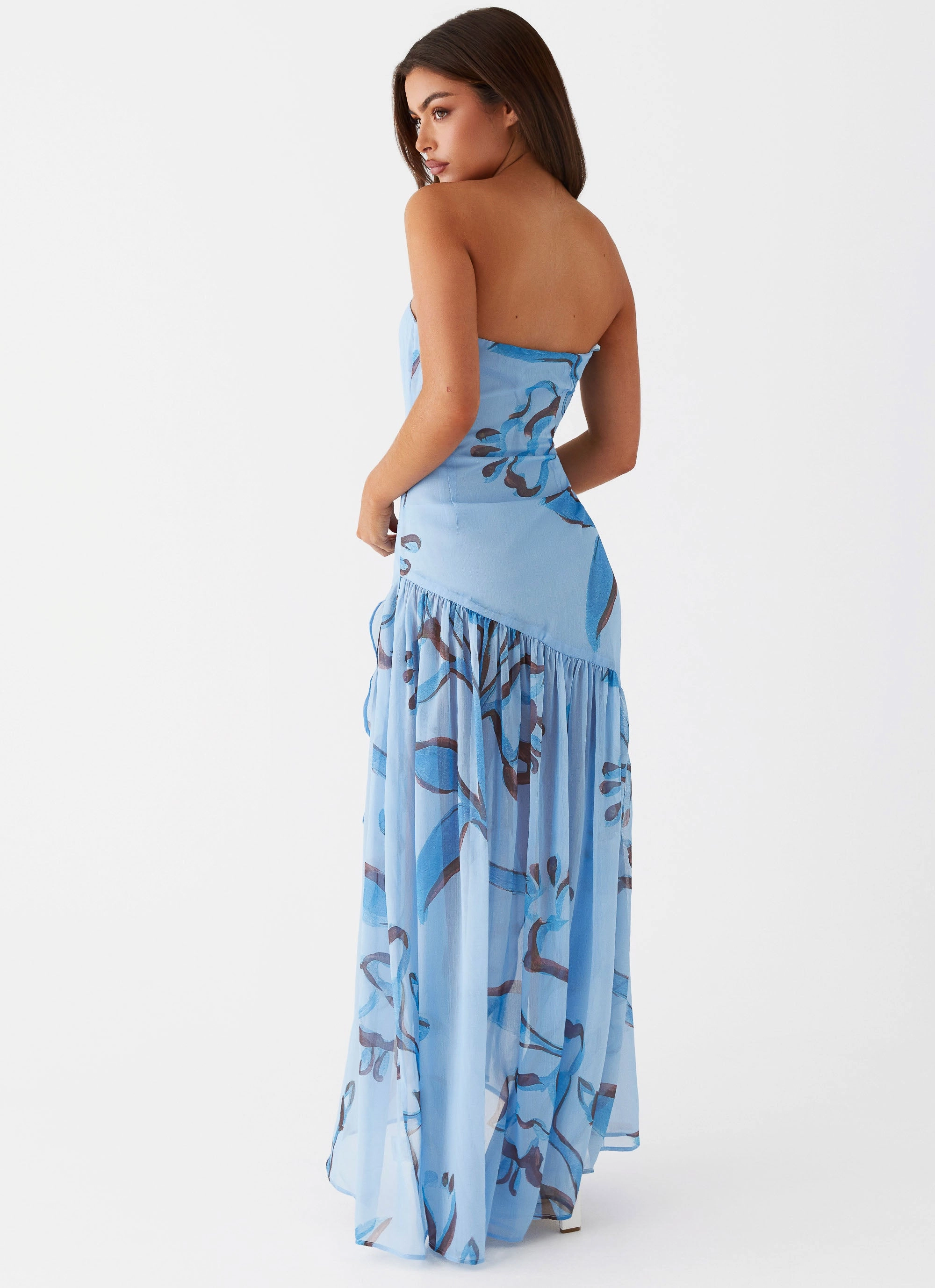 Solaris Strapless Maxi Dress - Blue Floral Daily Casual