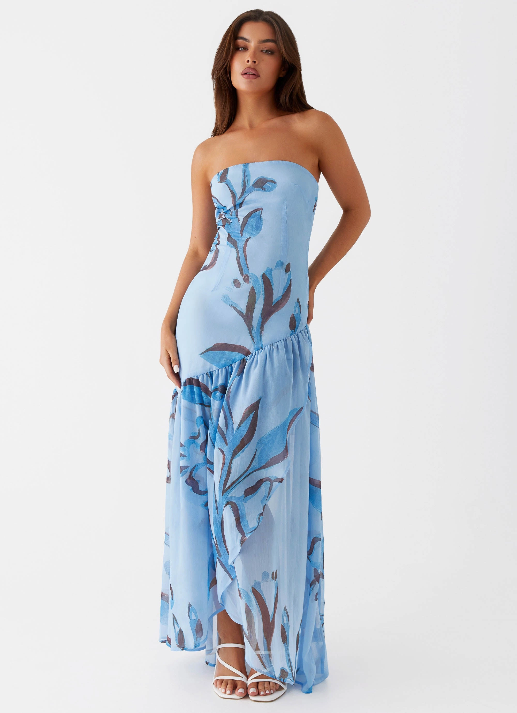 Solaris Strapless Maxi Dress - Blue Floral Fashionable Style