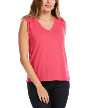 Solid Smocked V-neck Top LayeredCuff Stylish Look
