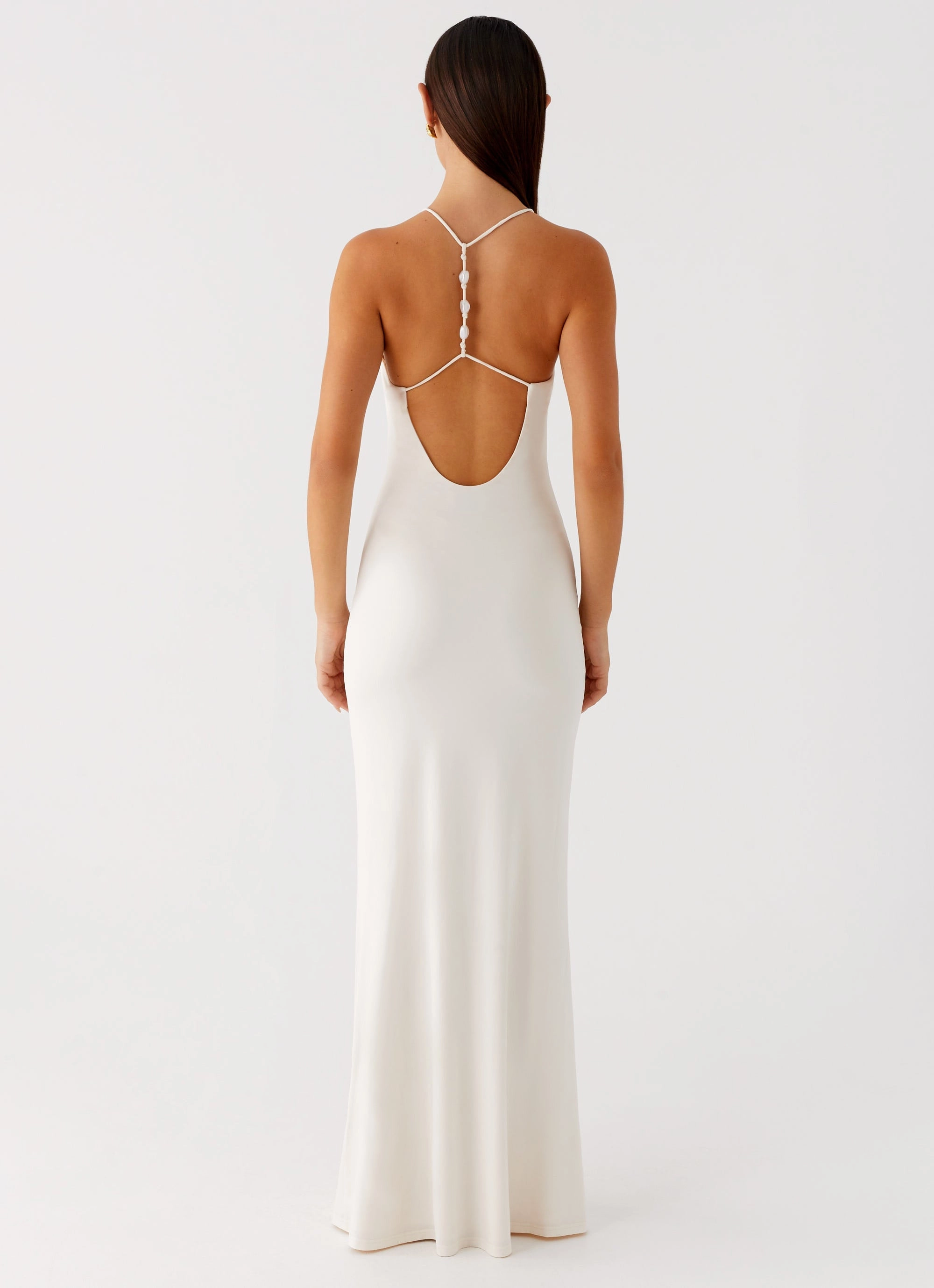 cut out Embroidered-Detail Raffa Pearl Maxi Dress - Ivory
