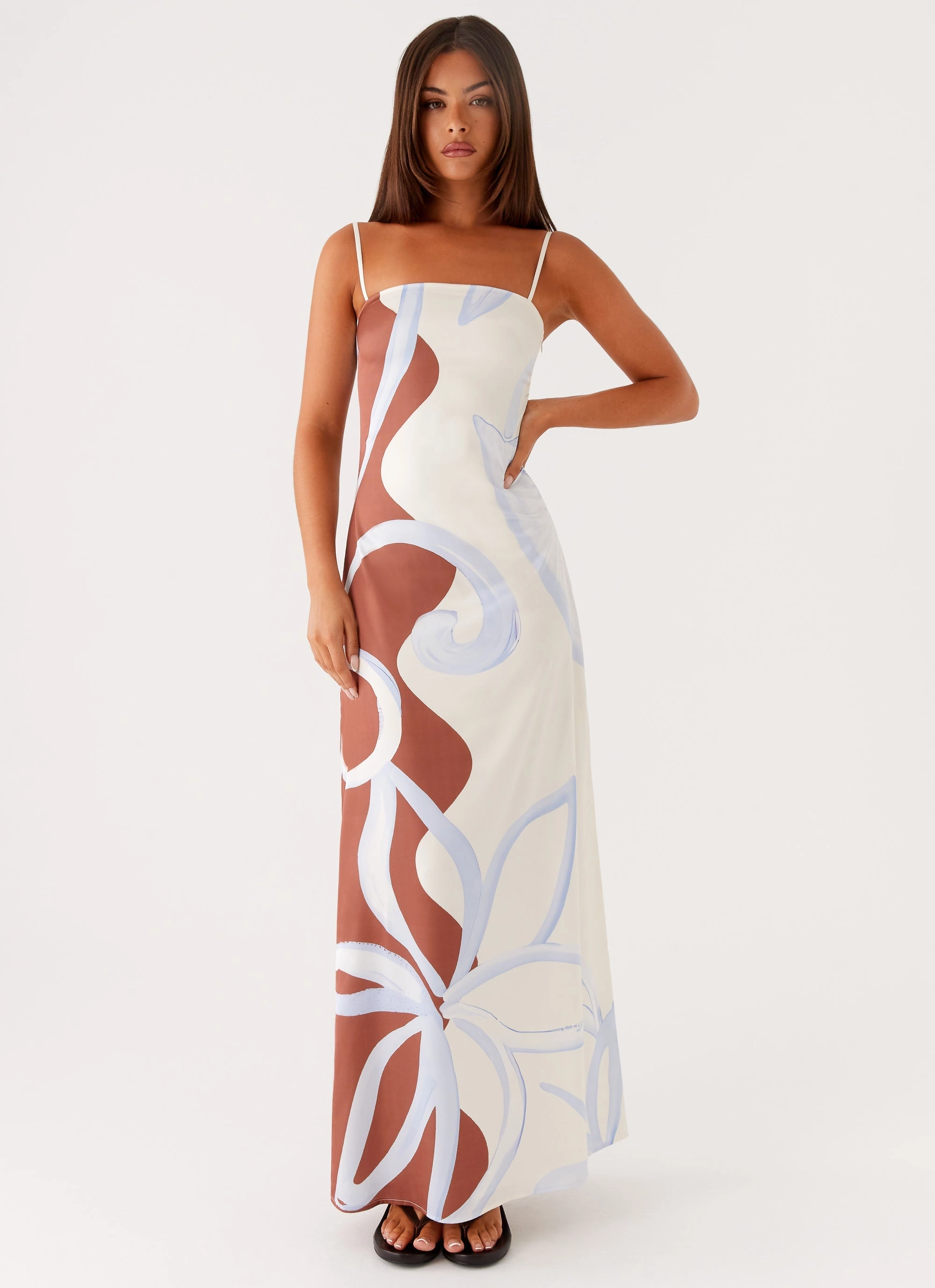 Aster Bloom Maxi Dress - Bloom Wave Print Chic Ensemble Scalloped-Edge