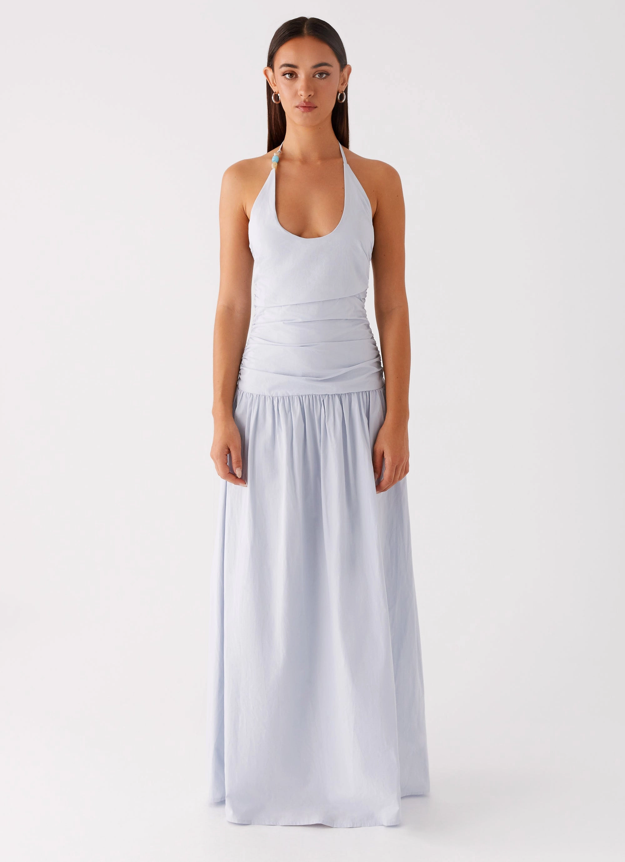 Art Spirit Basic Warm Cristina Halter Maxi Dress - Cornflower Blue