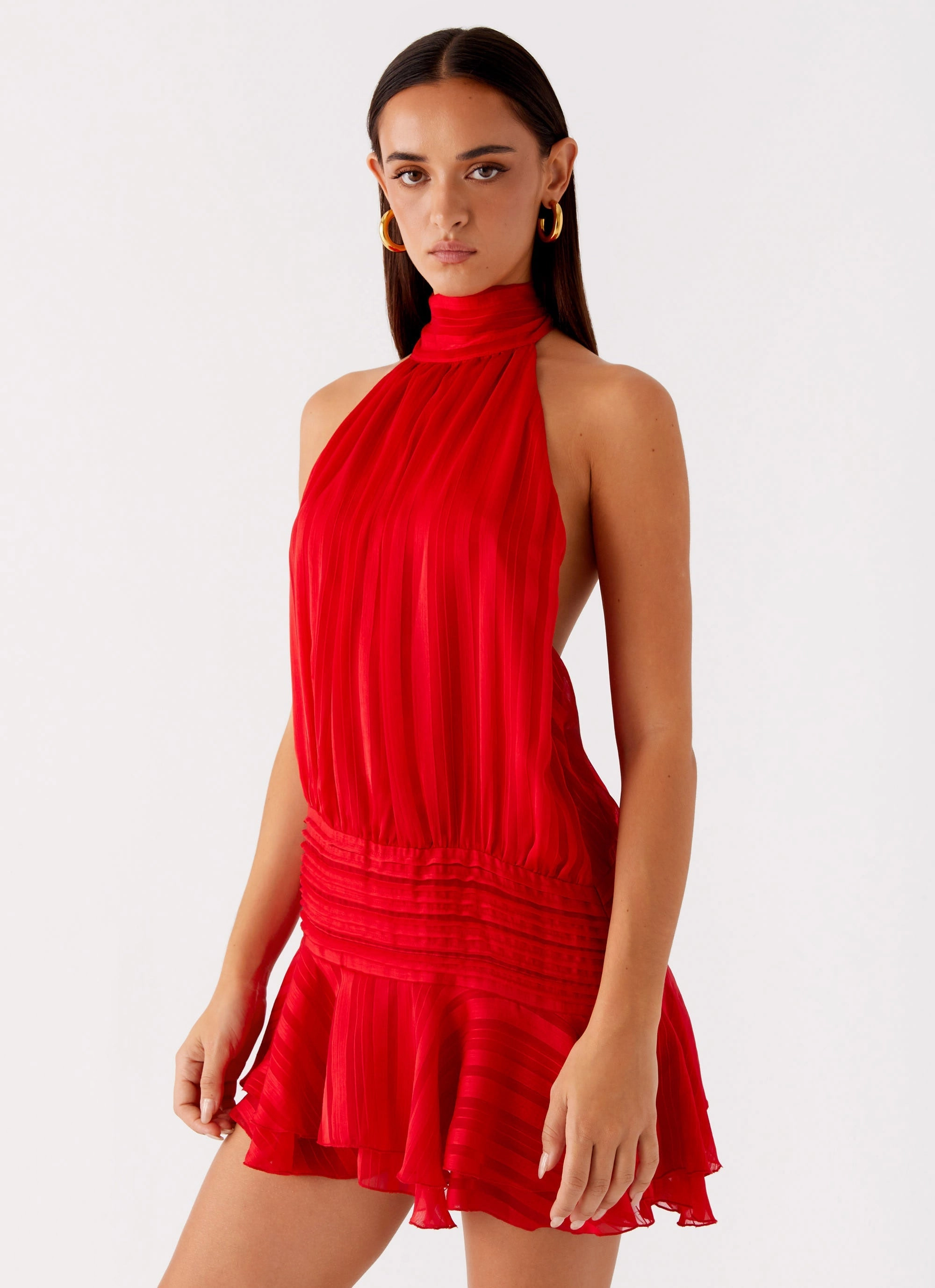 Willow Chiffon Mini Dress - Red Smooth Flow