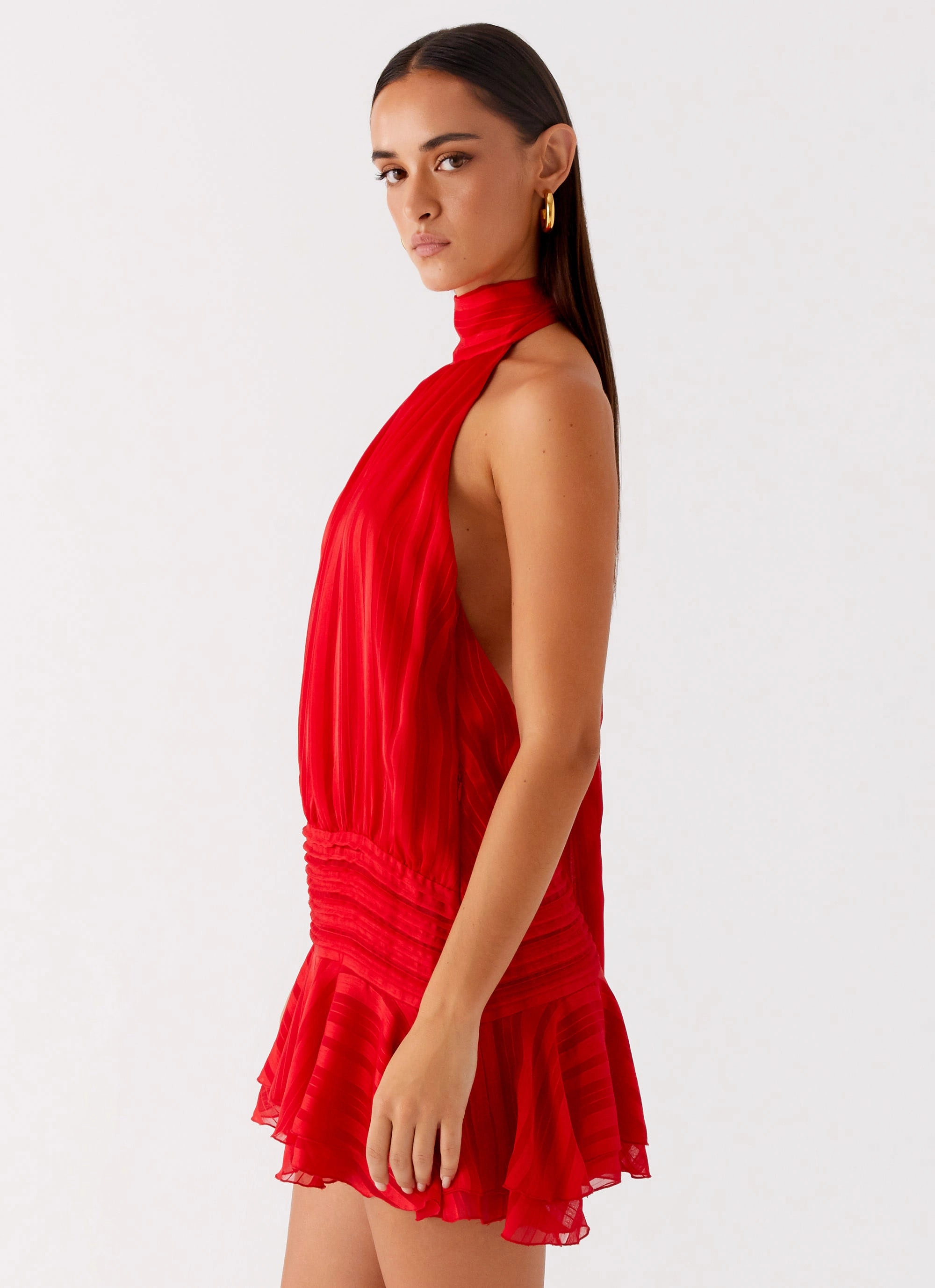 Visual Outfit Willow Chiffon Mini Dress - Red