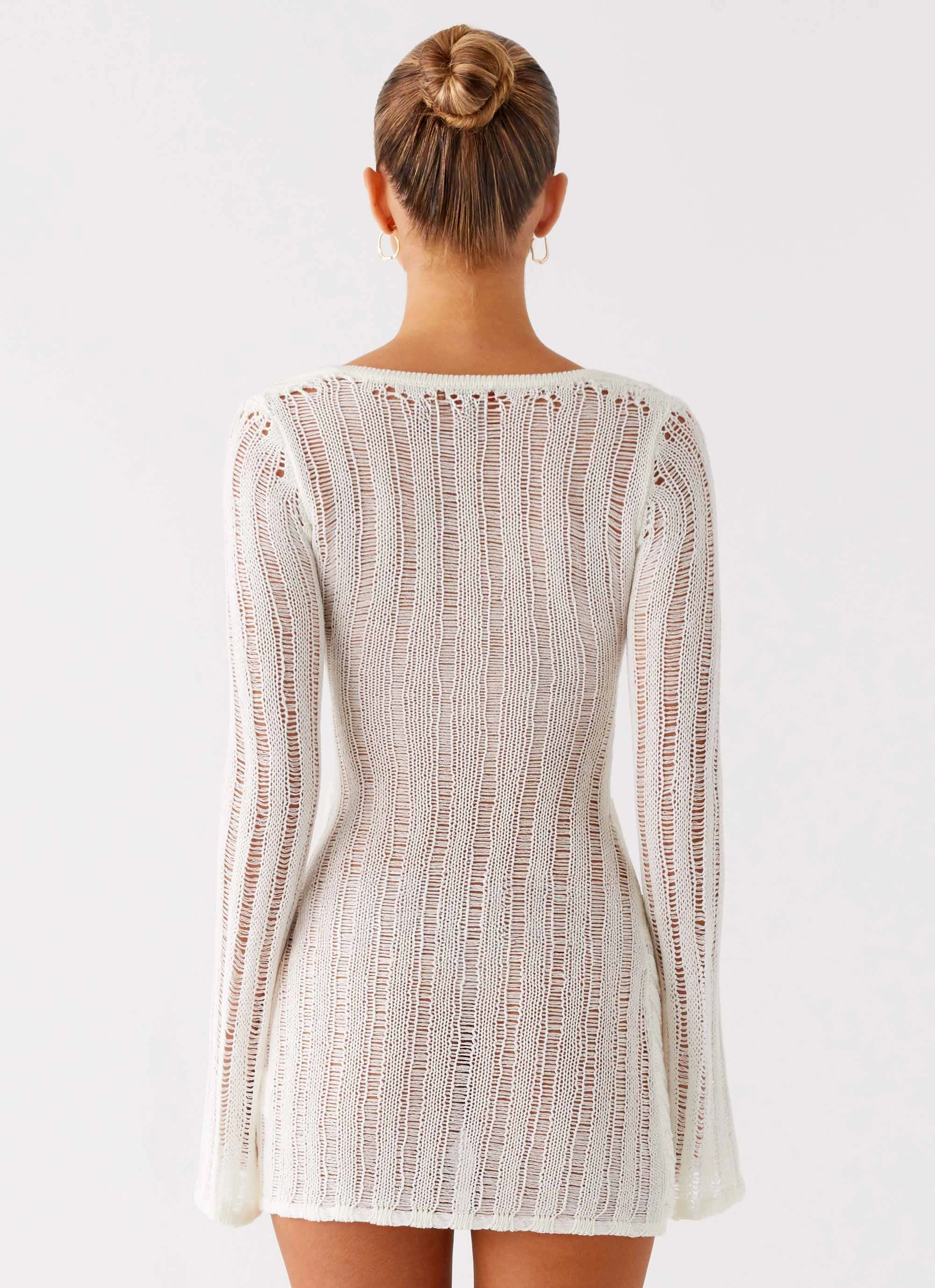 Sorelle Long Sleeve Twist Mini Dress - Ivory Elegant Piece