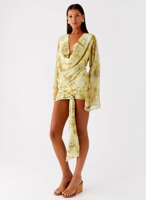 Sorrel Long Sleeve Mini Dress - Yellow Tie Dye Urban Casual