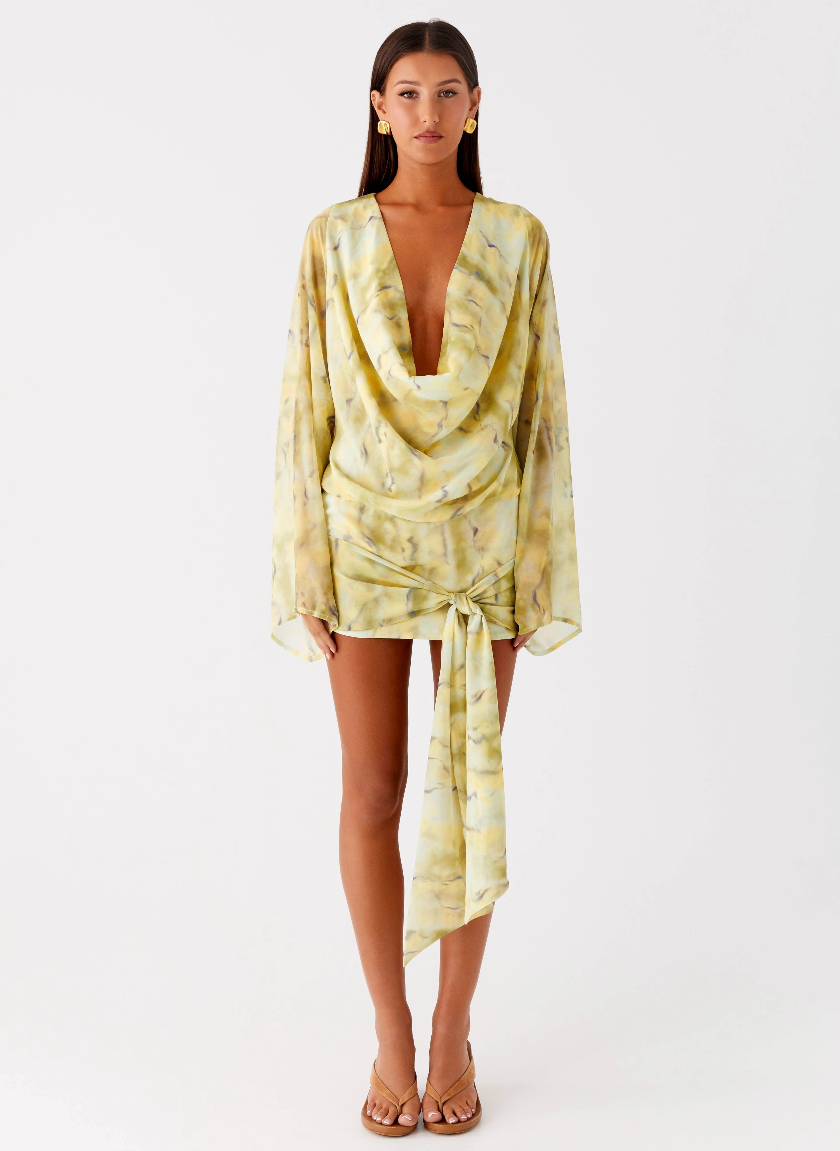 Everyday Comfort Young adult Sorrel Long Sleeve Mini Dress - Yellow Tie Dye