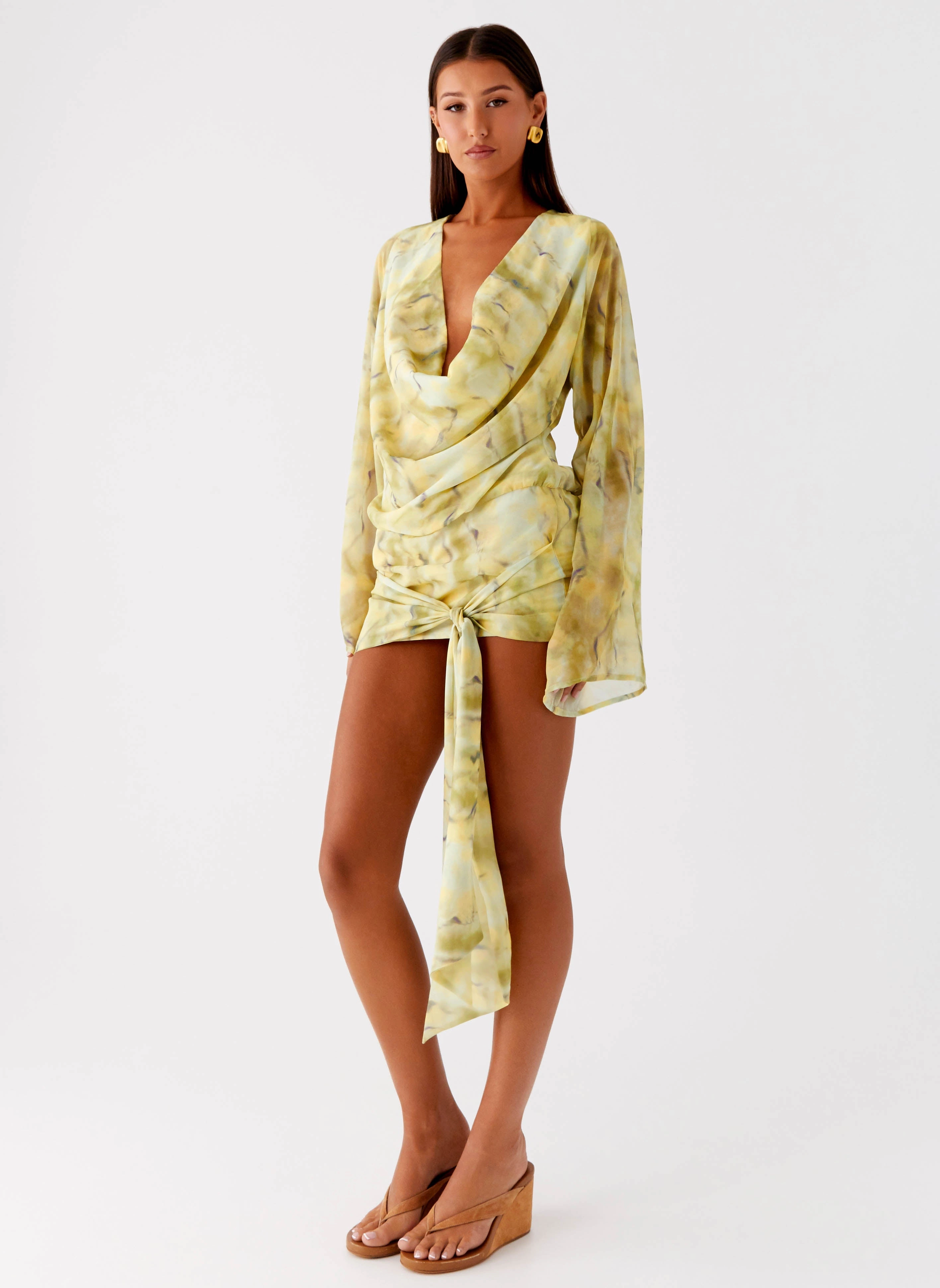 Sorrel Long Sleeve Mini Dress - Yellow Tie Dye Urban Casual