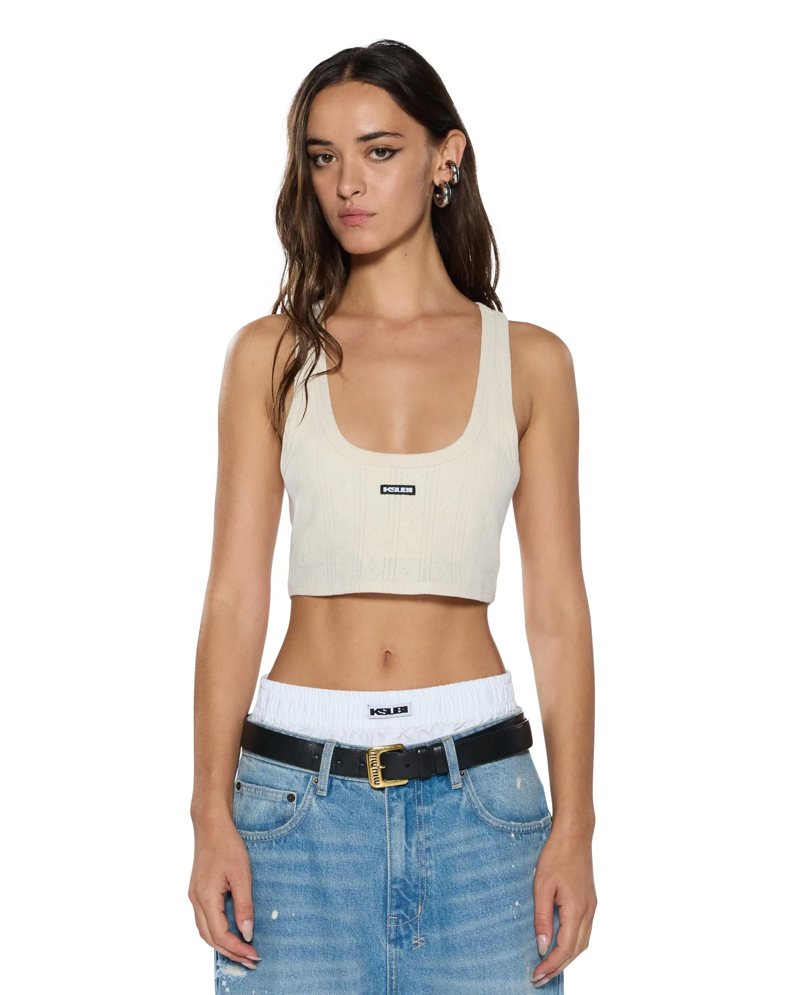 SOTT ORIGIN CROP TANK CREAM Soft Touch Collar QuickRelease Closure SlubTexture