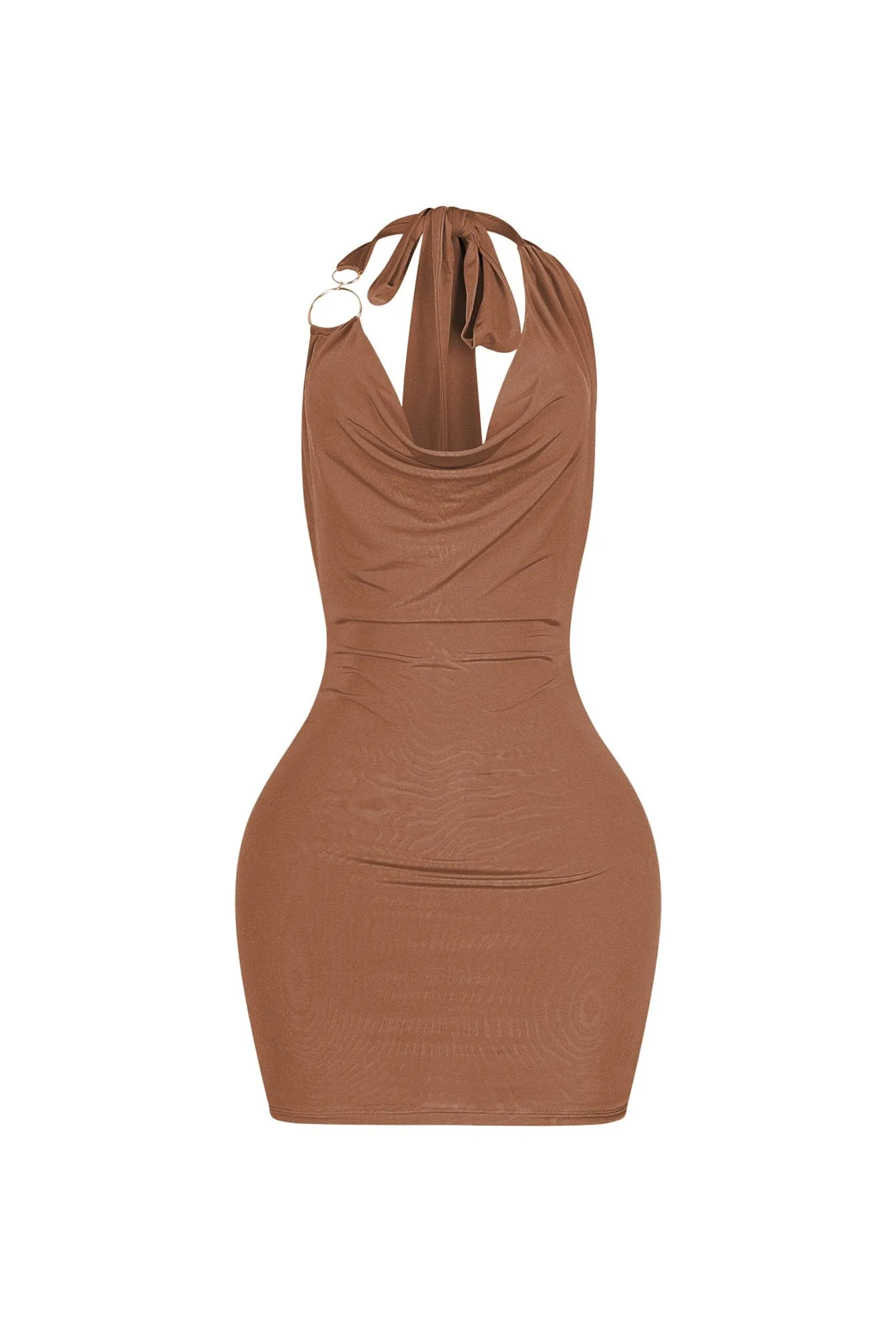 Chill Fashion Earth-Tone Lenvolee Halter Mini Dress