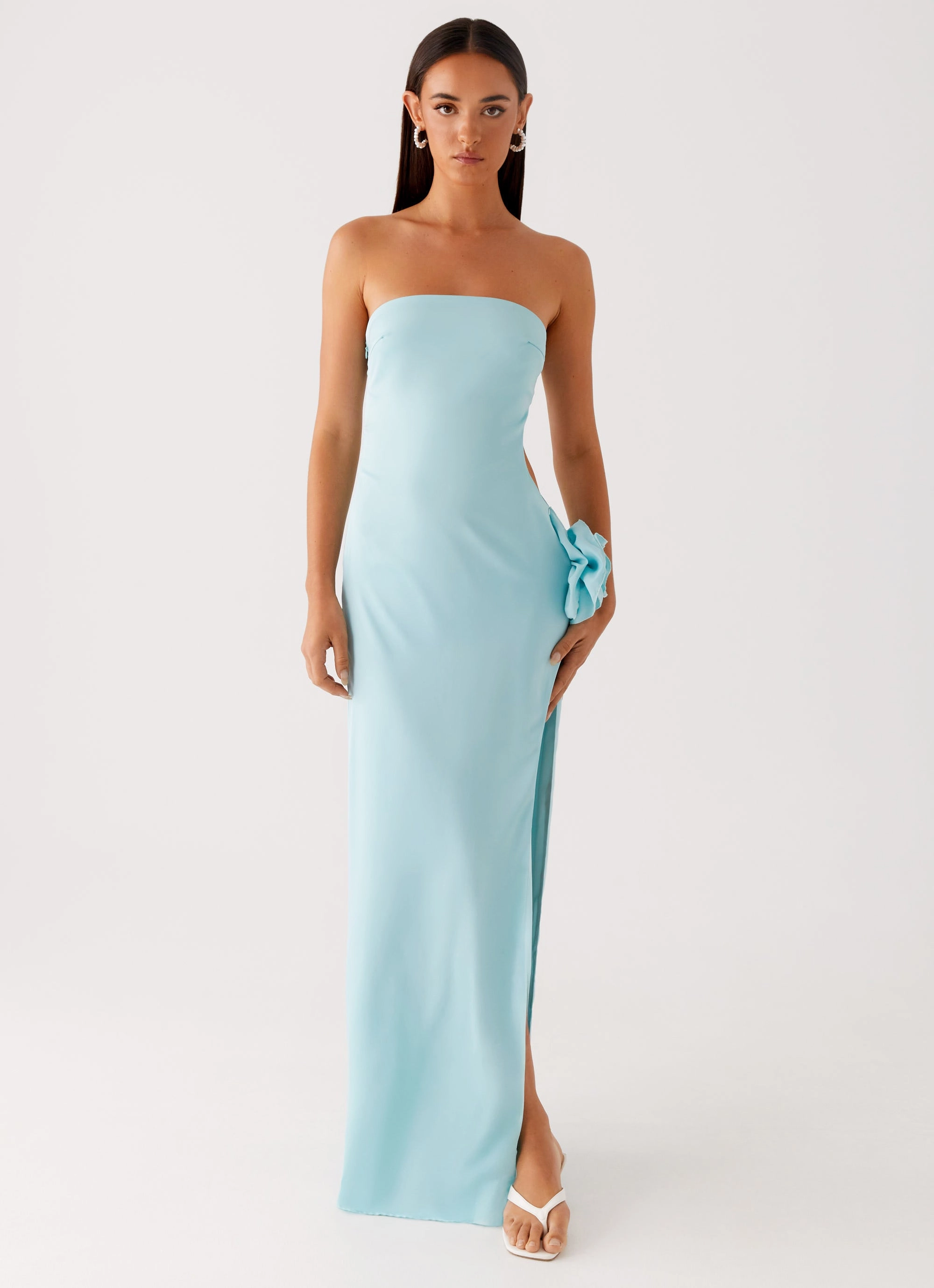 Glossy Detail Calm Aesthetic Fenway Strapless Maxi Dress - Mint