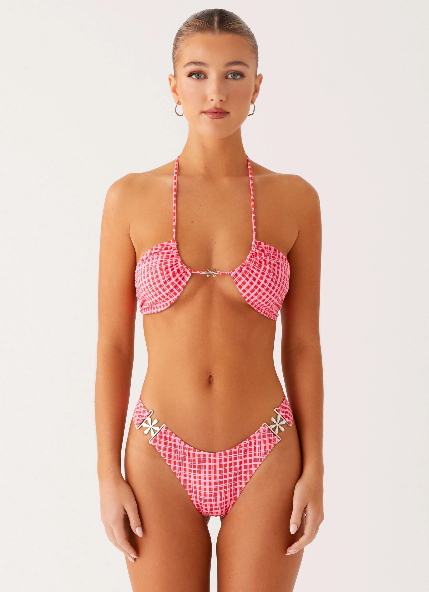 Saint Lucia Bikini Top - Pink Check mix and match Abrasion Resistant Texture