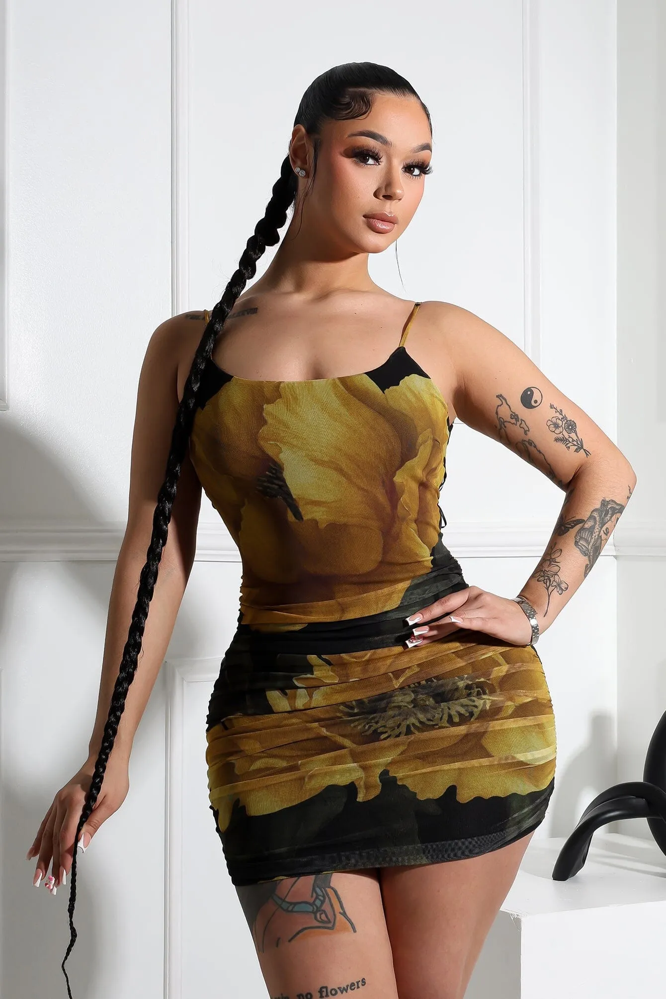 Luciana Mesh Floral Print Mini Dress Move Free confident look