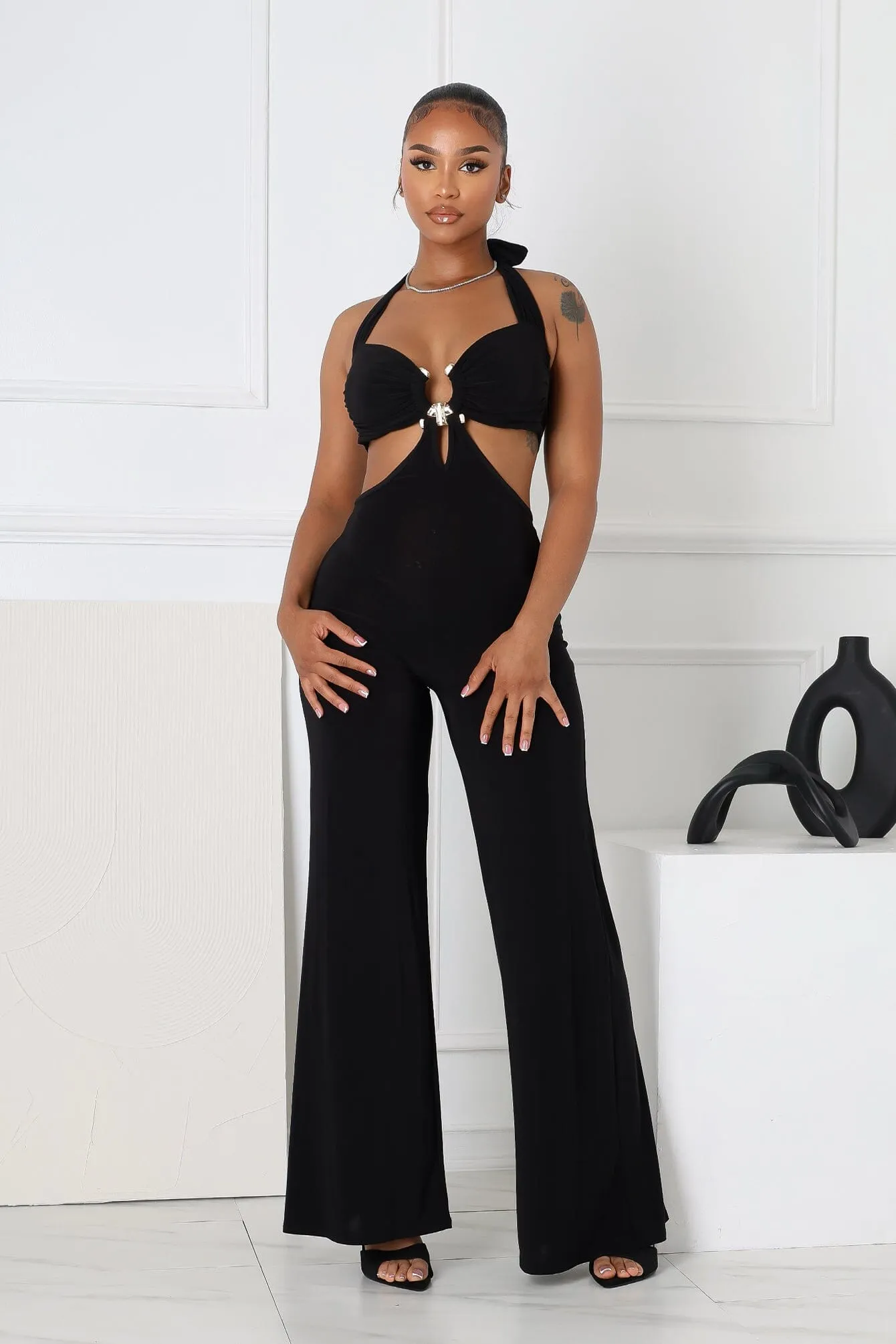 CompressionSupport Equinox Cutout Halter Jumpsuit with Metal Trim