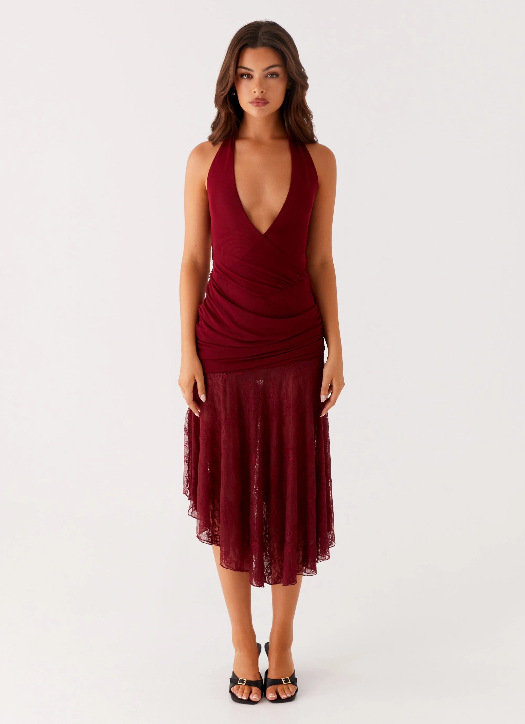 tailored look Evening Tone Burnout Midi Dress - Maroon