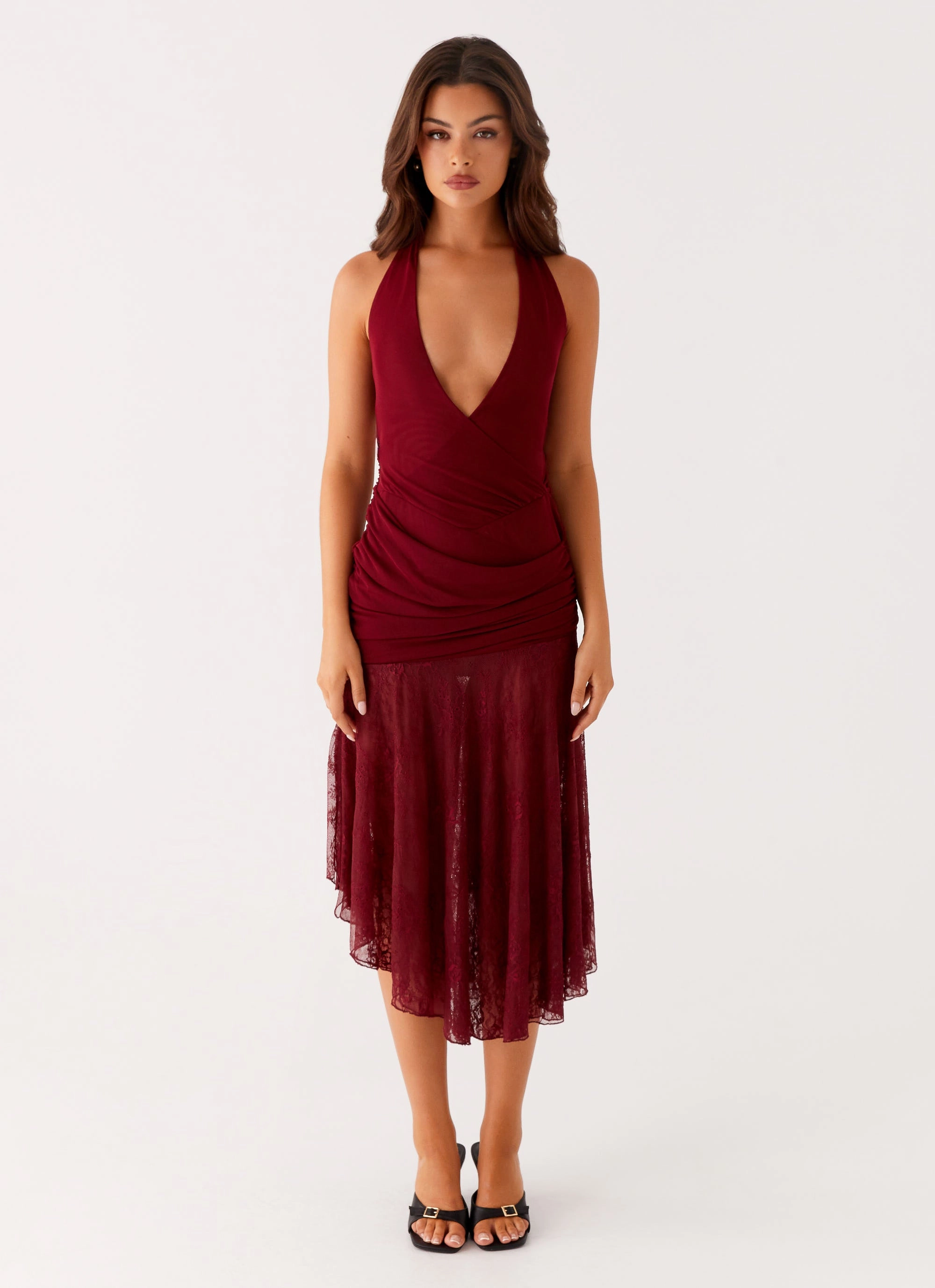 Burnout Midi Dress - Maroon Stream Cut