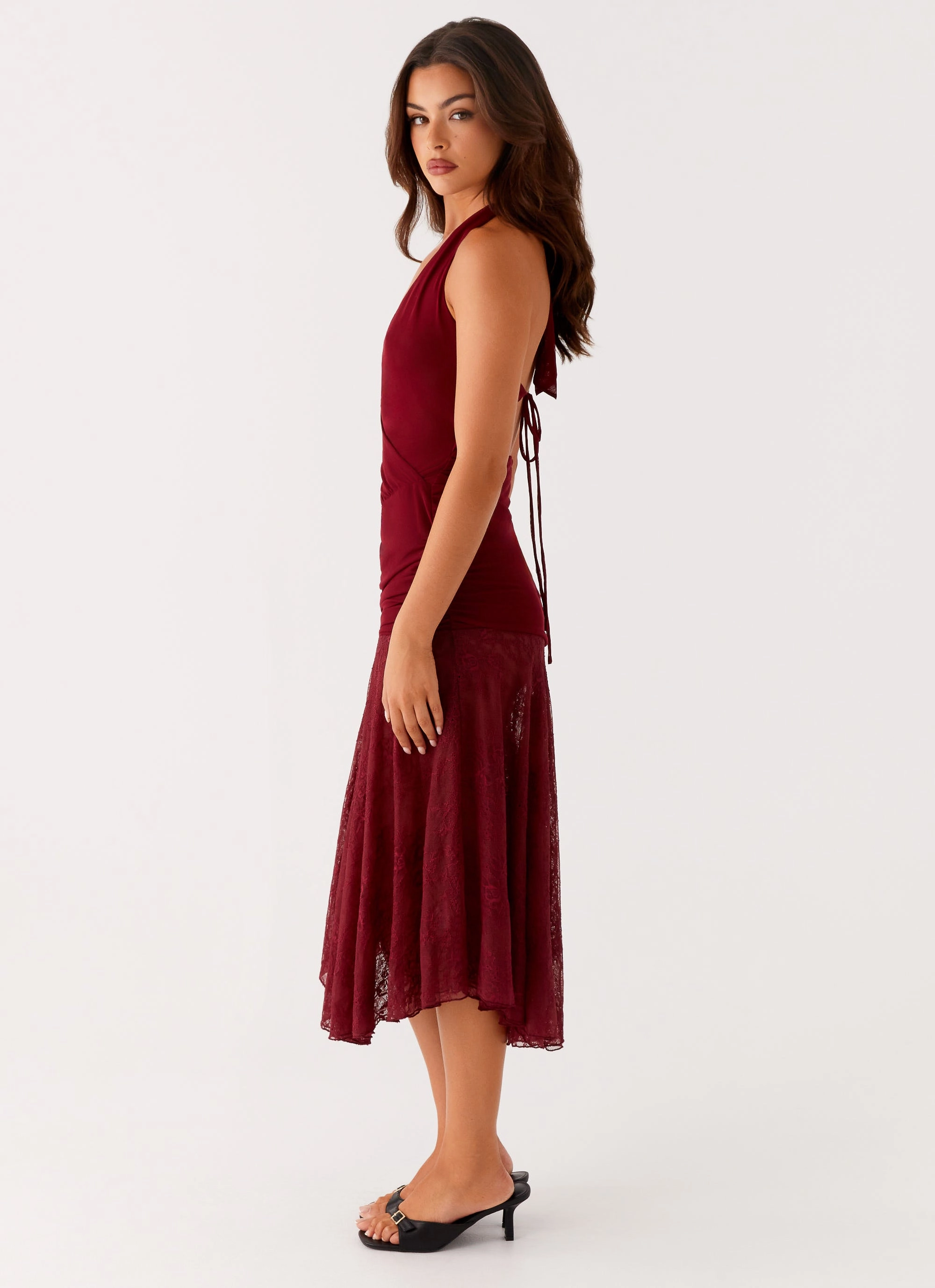 Burnout Midi Dress - Maroon Trend Focused