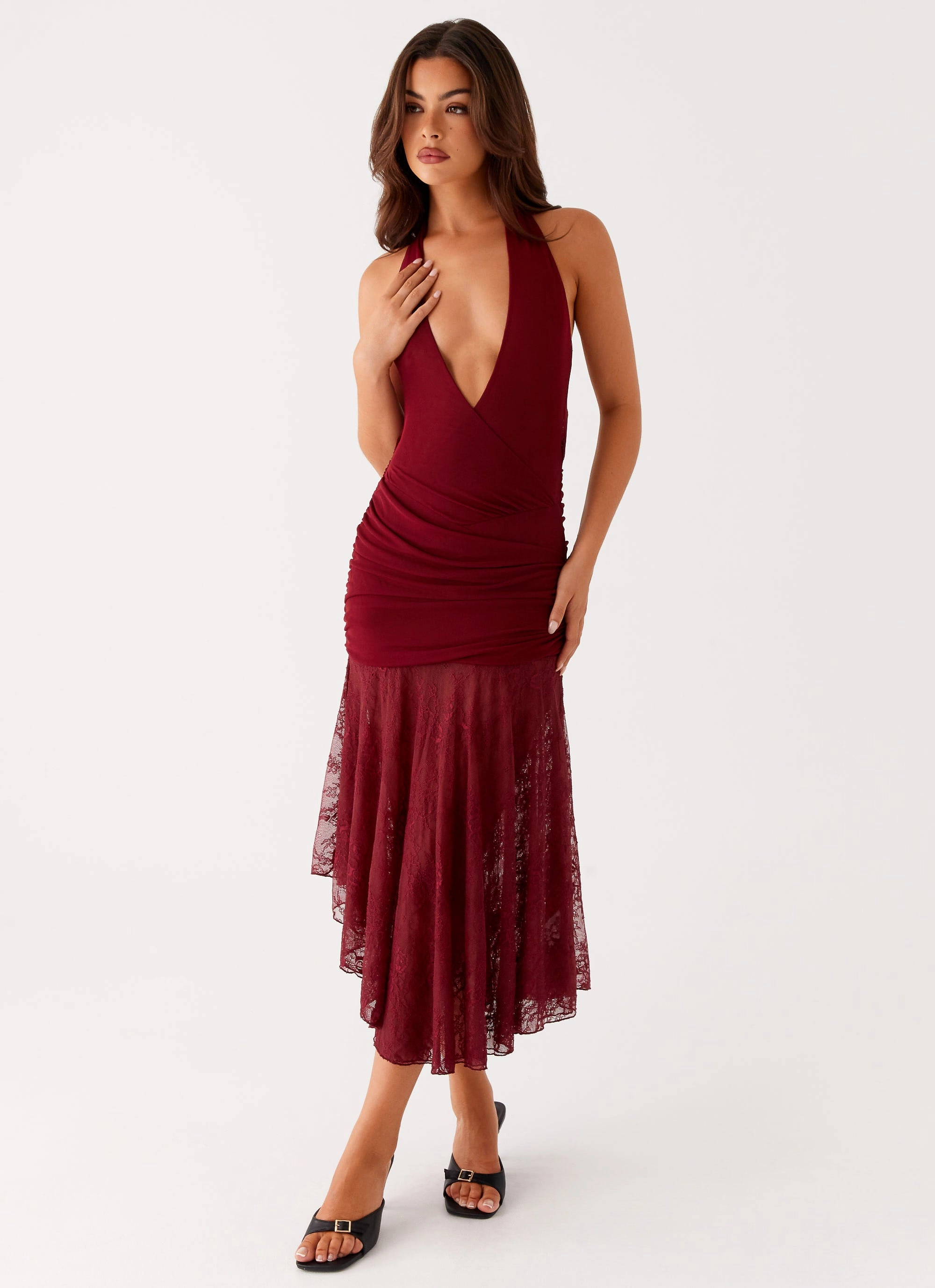 Burnout Midi Dress - Maroon Trendy Piece