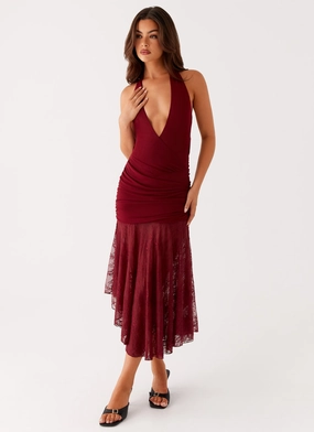 Burnout Midi Dress - Maroon Trendy Piece