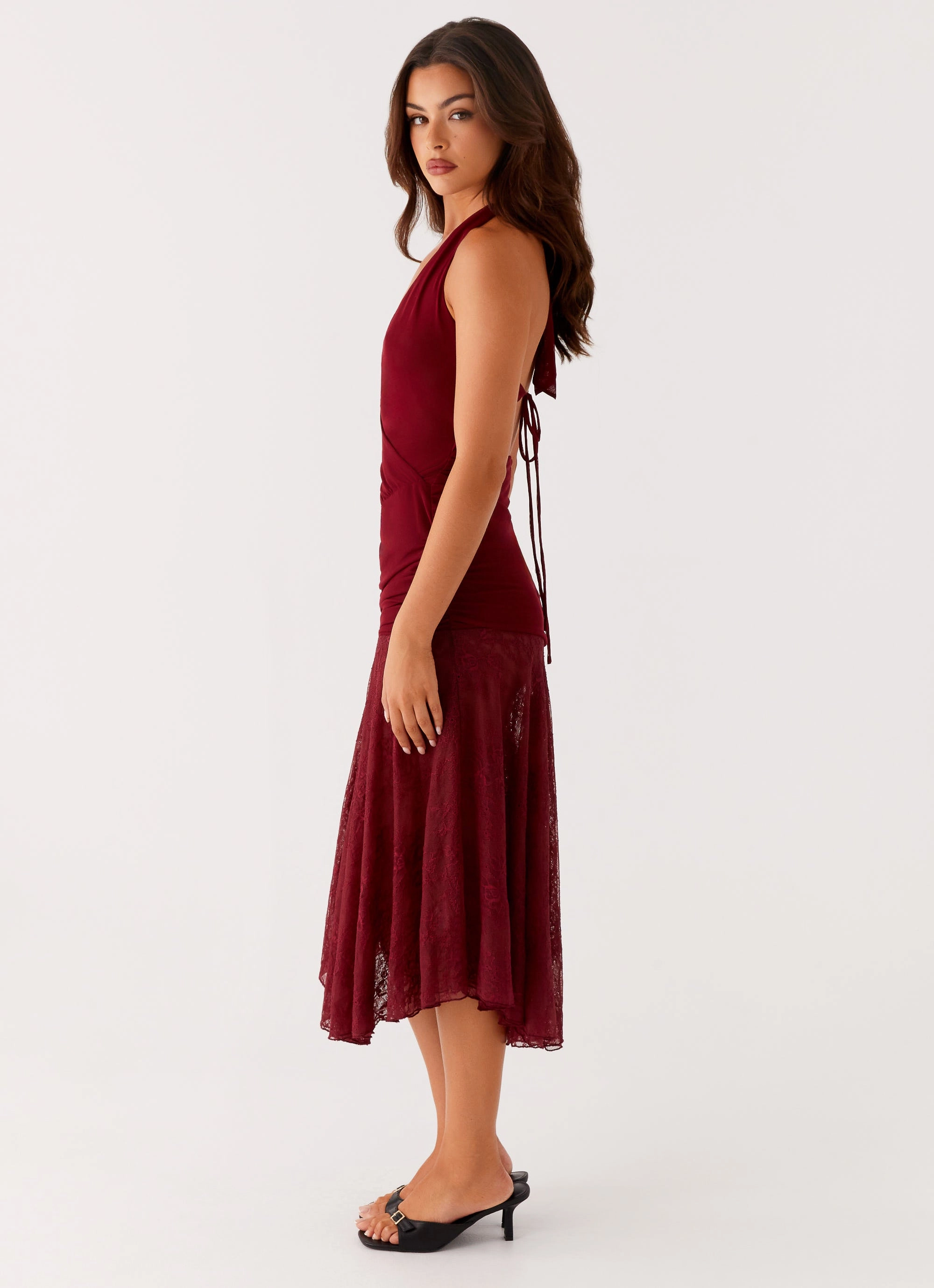 Silky Form Edgy Layers Burnout Midi Dress - Maroon