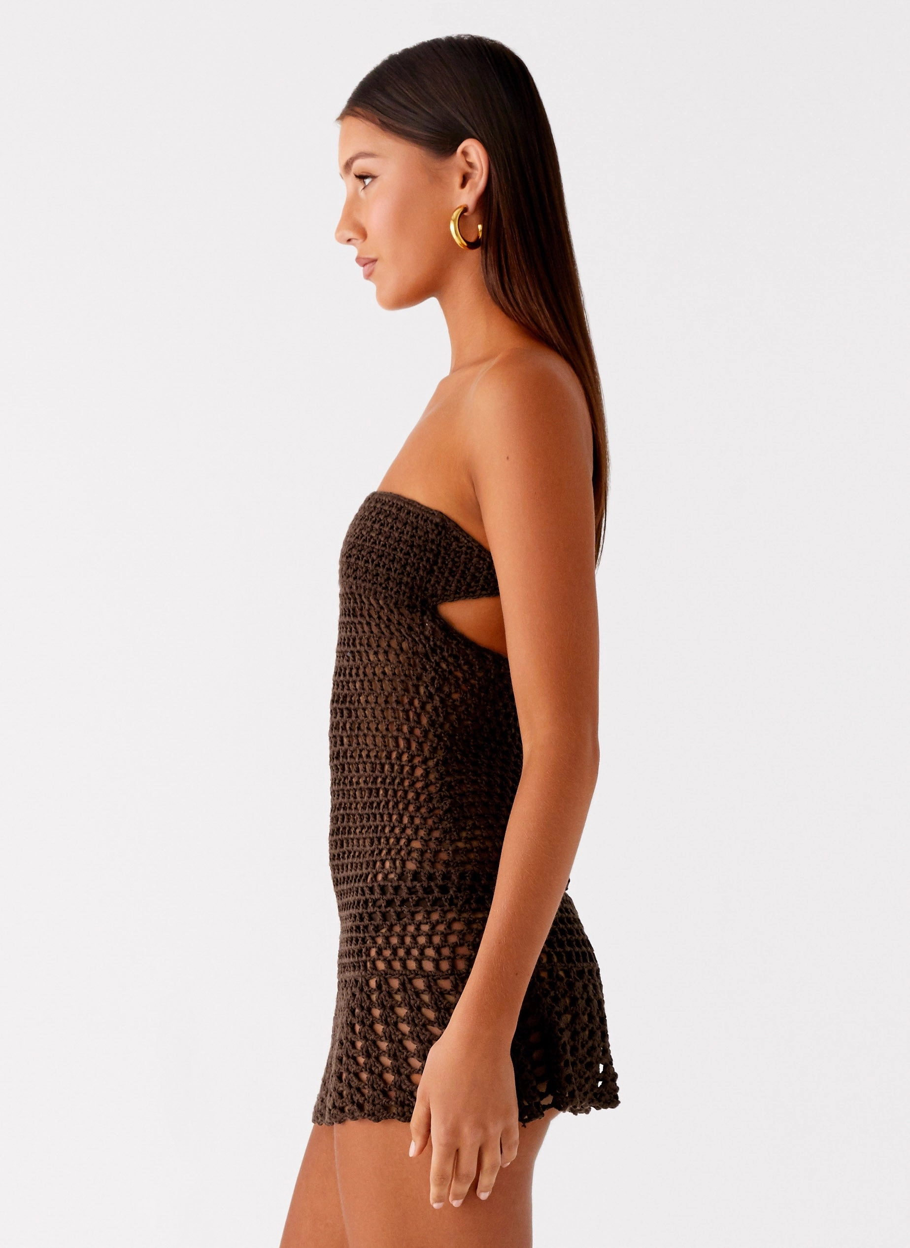 Minimal Core Kaiane Strapless Crochet Mini Dress - Chocolate