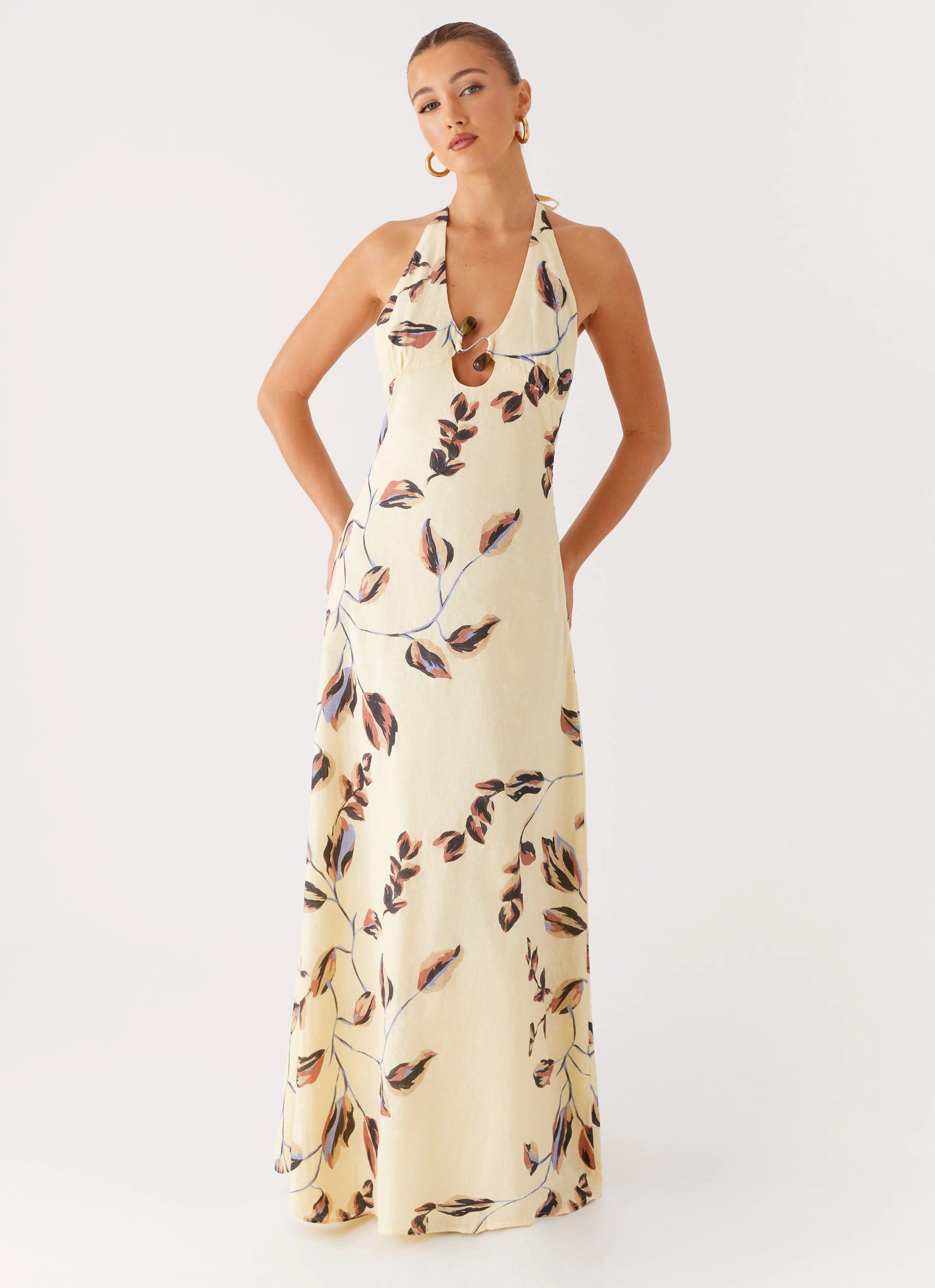 Elvina Halter Neck Maxi Dress - Buttercream Bliss Cool Draping