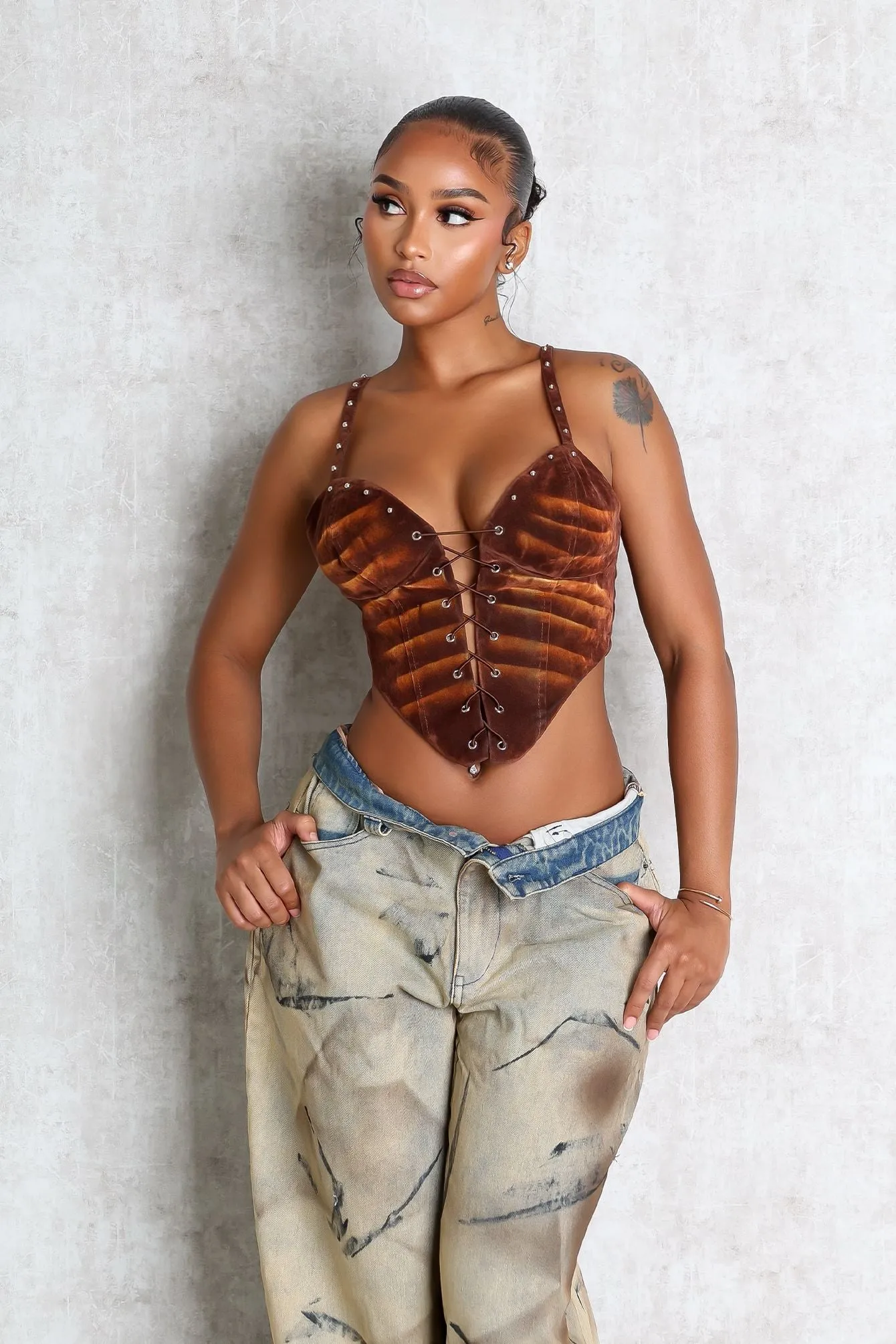 St. George Faux Suede Corset Top EcoFriendly Dye Process