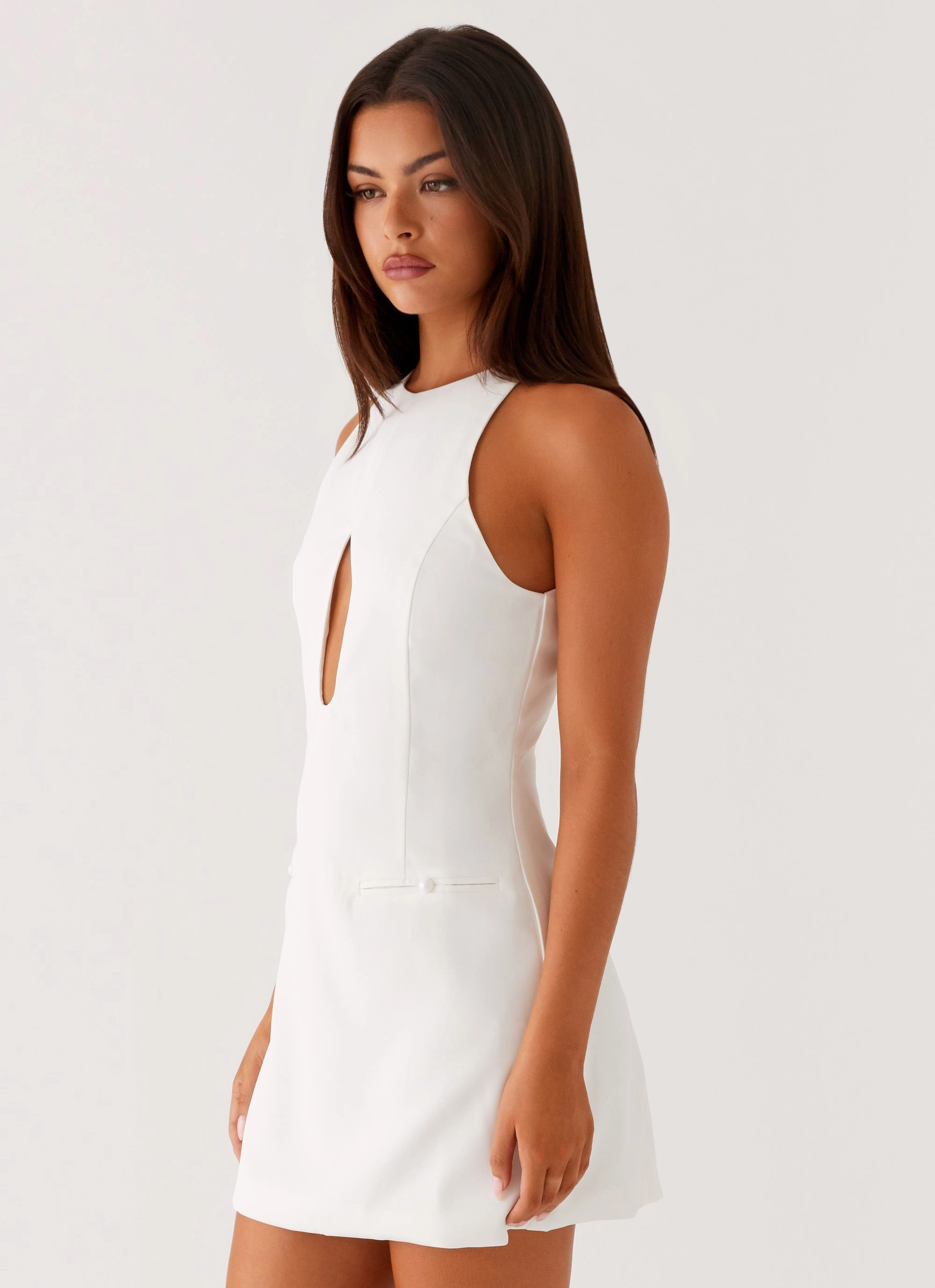 Stacy Mini Dress - White Texture Focus Elasticized Cuff