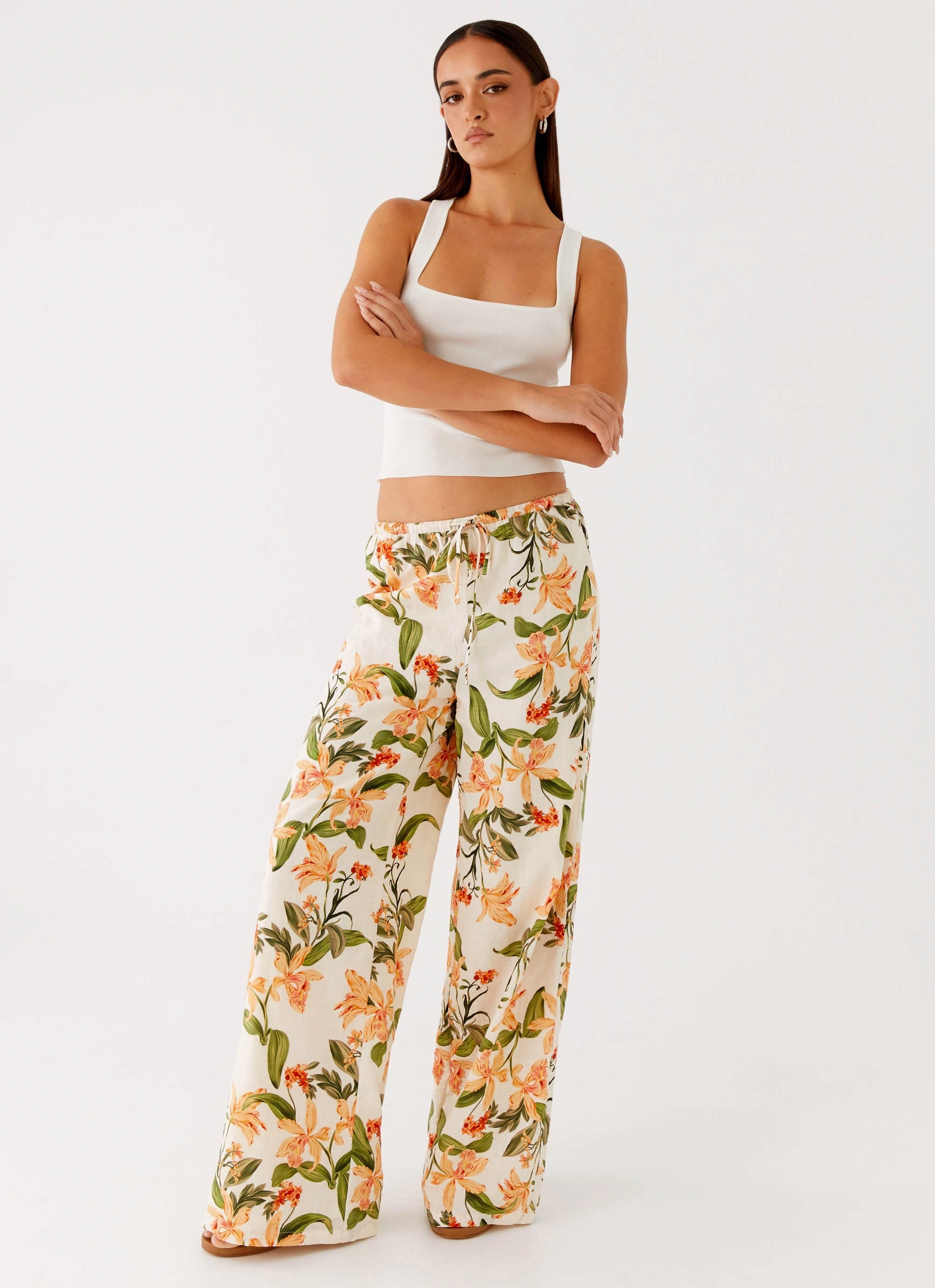 Dalida Linen Pants - Floral Print ThermalRegulatingLining Dynamic Fit